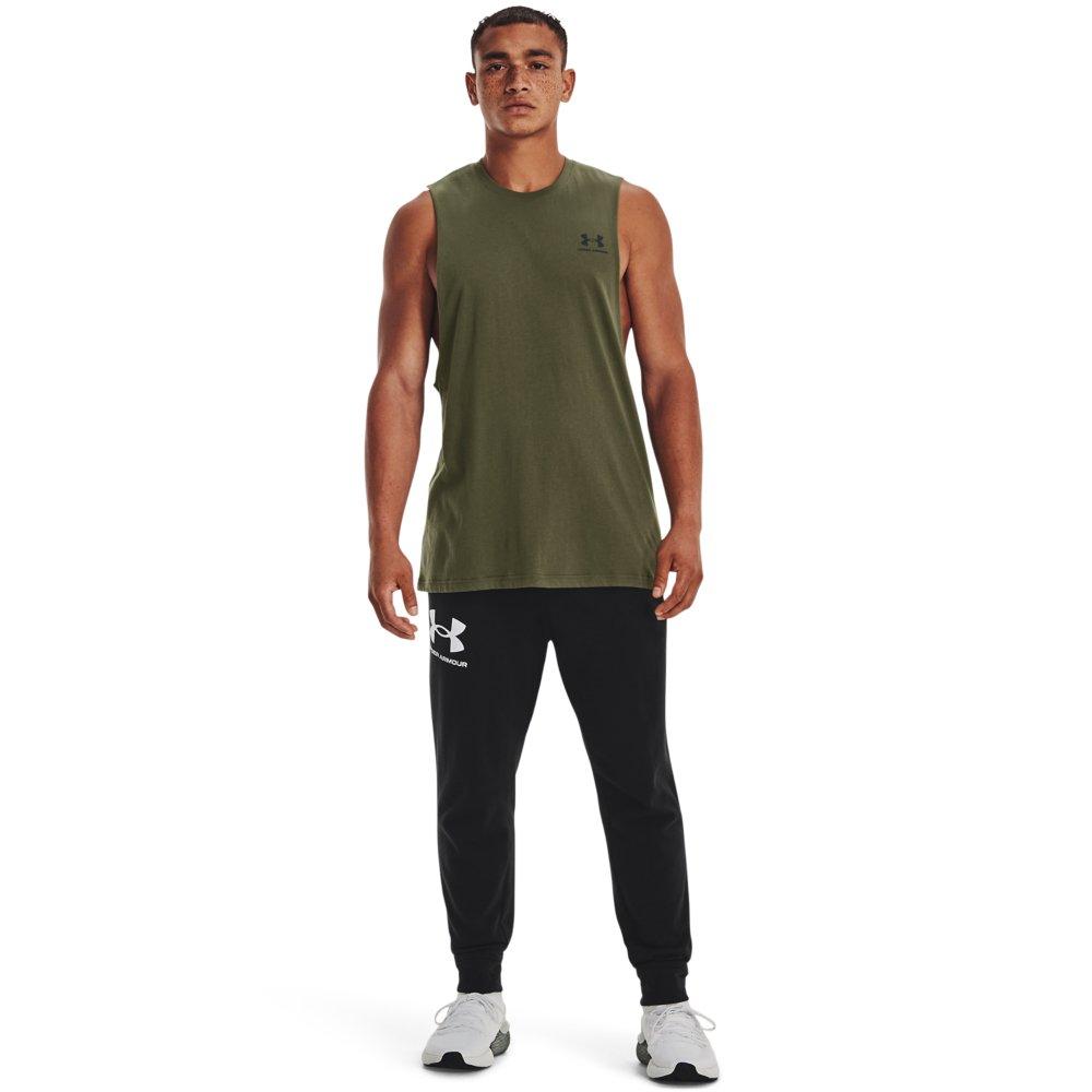 Under Armour Men's Sportstyle Left Chest Cut-Off Tank - DK GREEN Thumbnail View 3