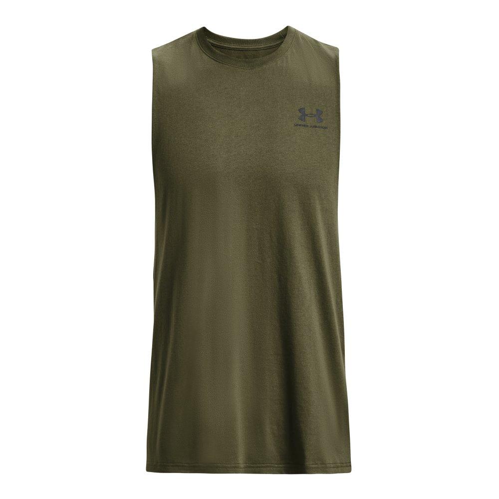 Under Armour Men's Sportstyle Left Chest Cut-Off Tank - DK GREEN Thumbnail View 4
