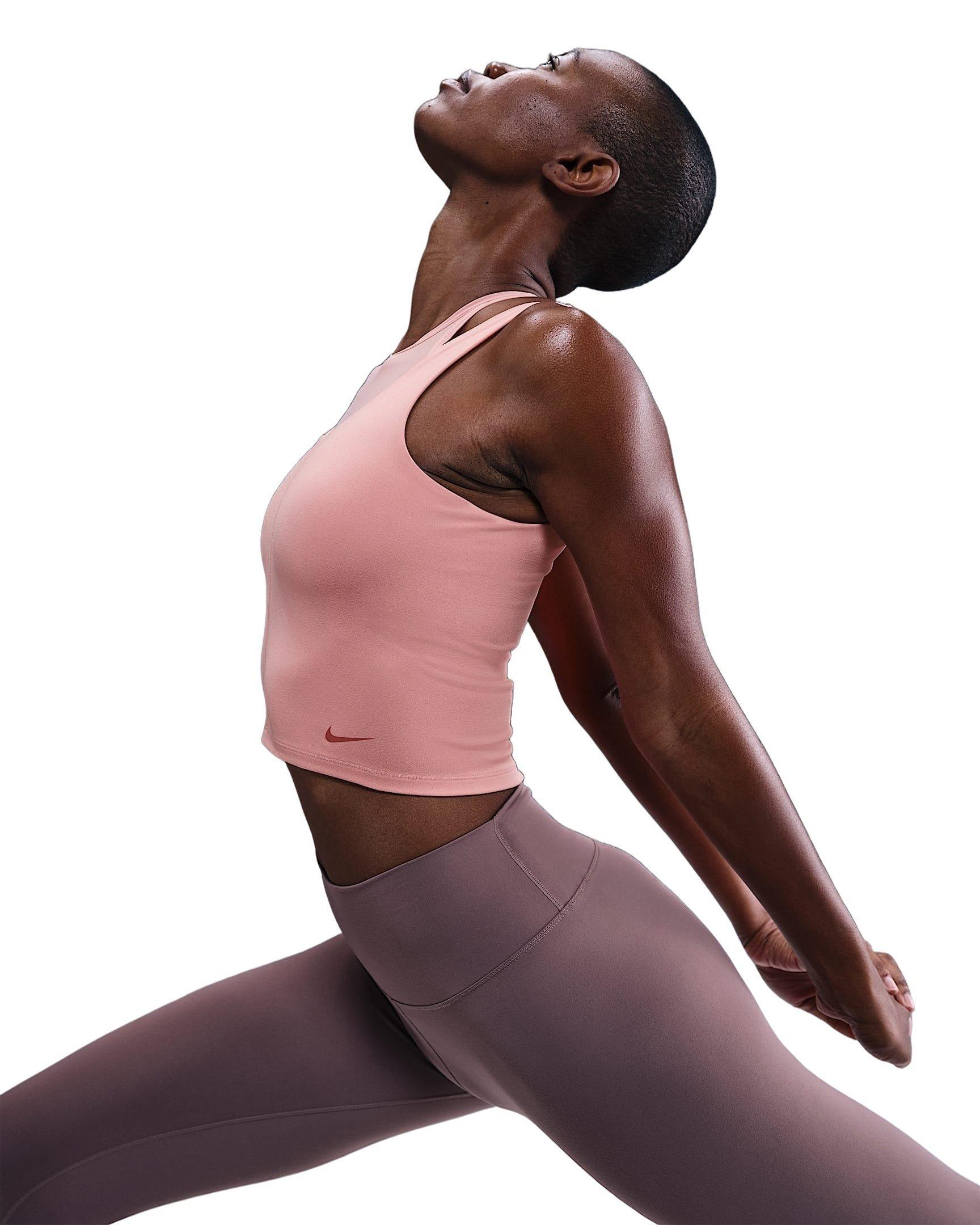 Nike Women's One Fitted Dri-FIT Cropped Tank Top - Rust Pink - RUST PINK Thumbnail View 3