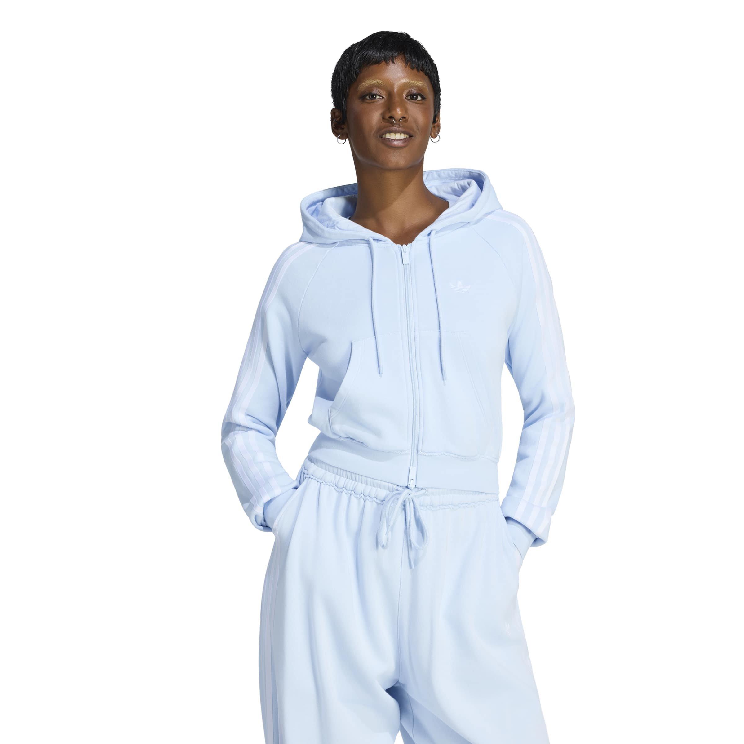 adidas Originals Women's Graphic Short Front Zip Track Jacket - Lt Blue - LT BLUE