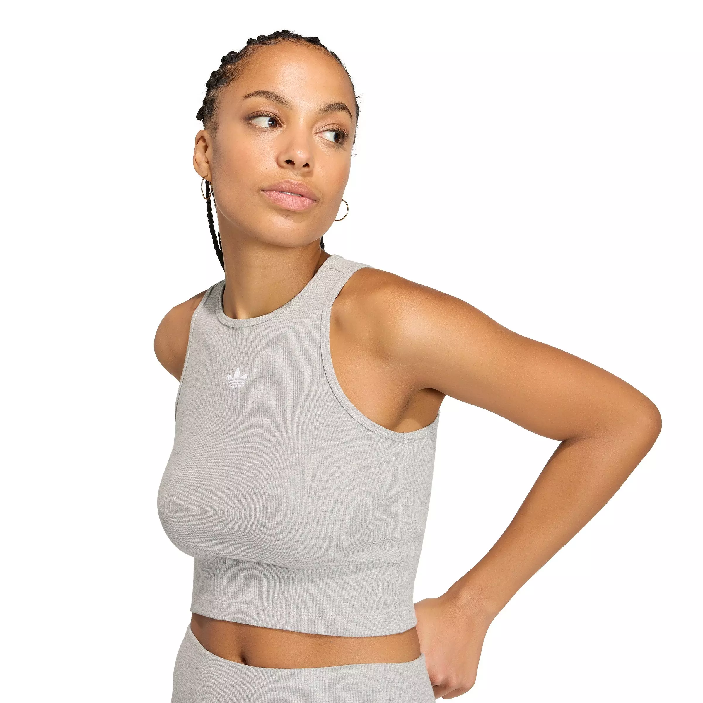 adidas Originals Women's Trefoil Essentials Rib Tank Top - Dk Grey - DK GREY