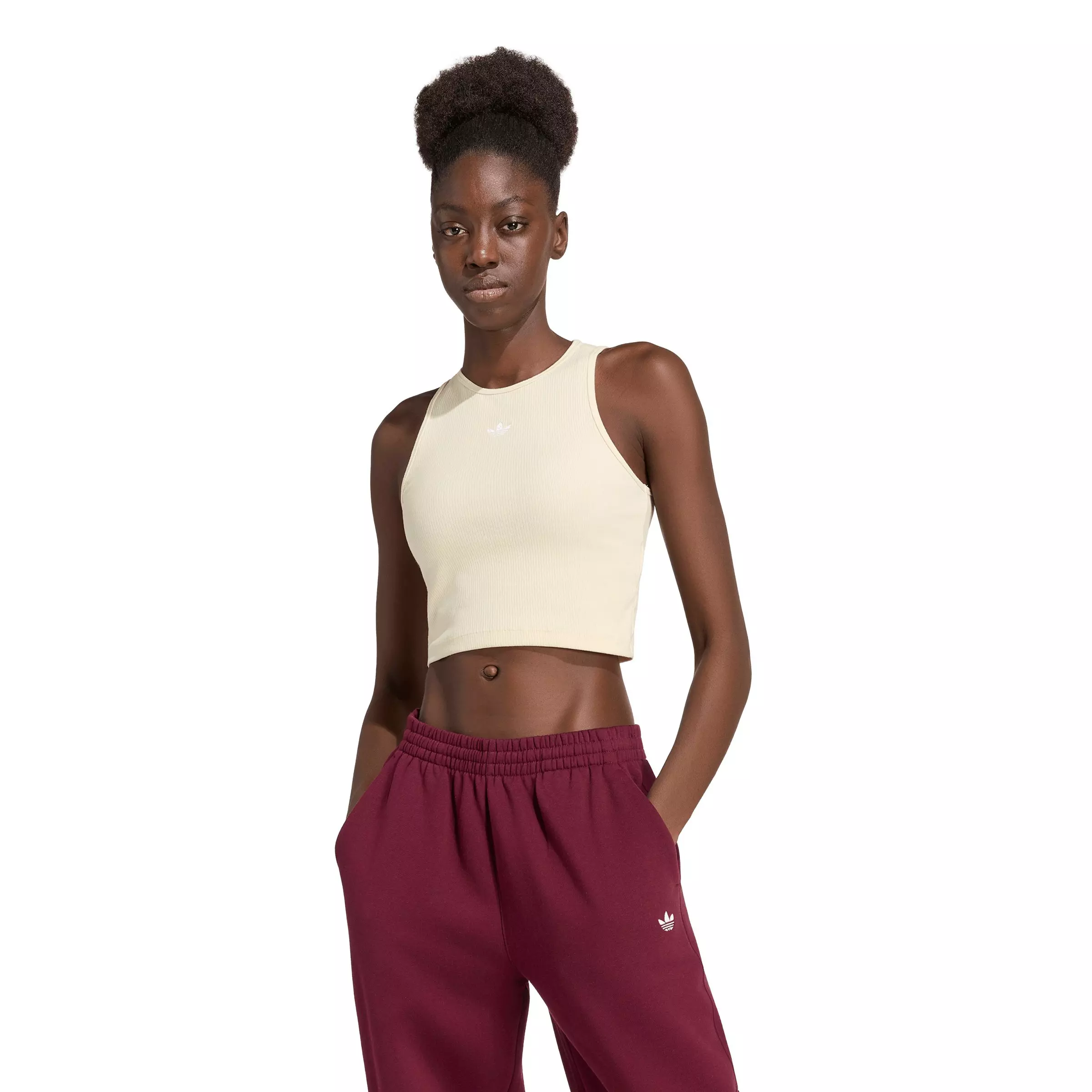 adidas Originals Women's Trefoil Essentials Rib Tank Top - Warm Vanilla - WARM VANILLA