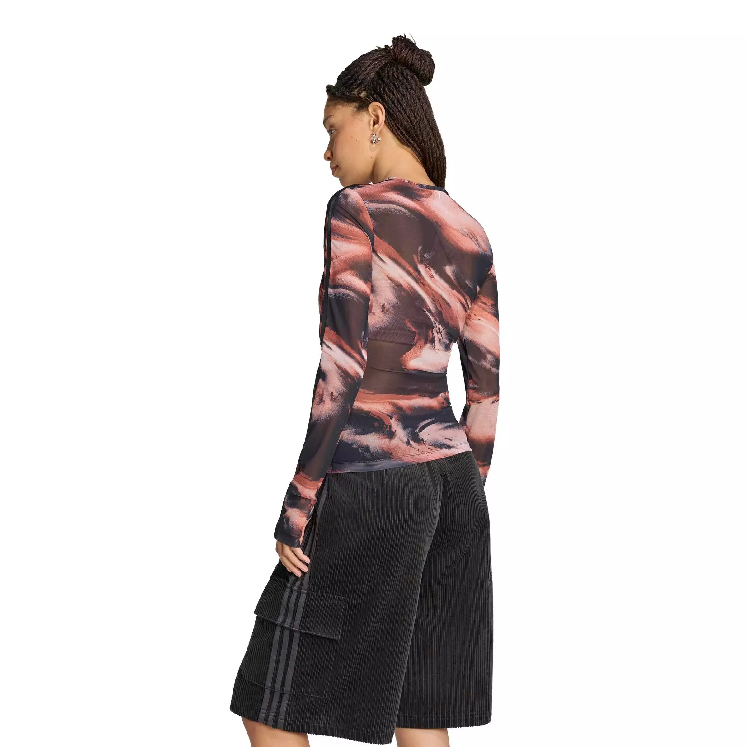 adidas Originals Women's All Over Print Graphic Mesh Shirt - Red/Grey - RED/GREY