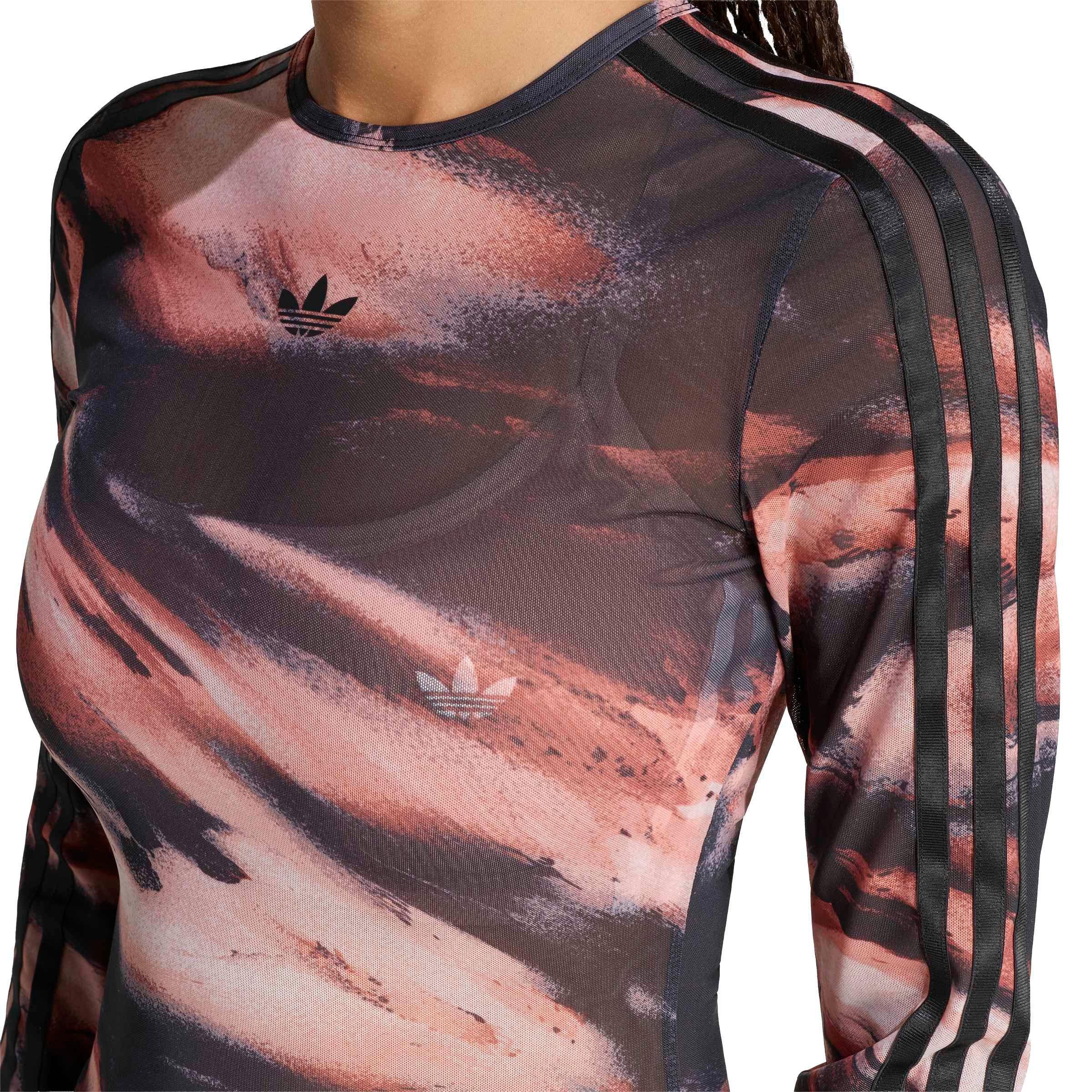 adidas Originals Women's All Over Print Graphic Mesh Shirt - Red/Grey - RED/GREY