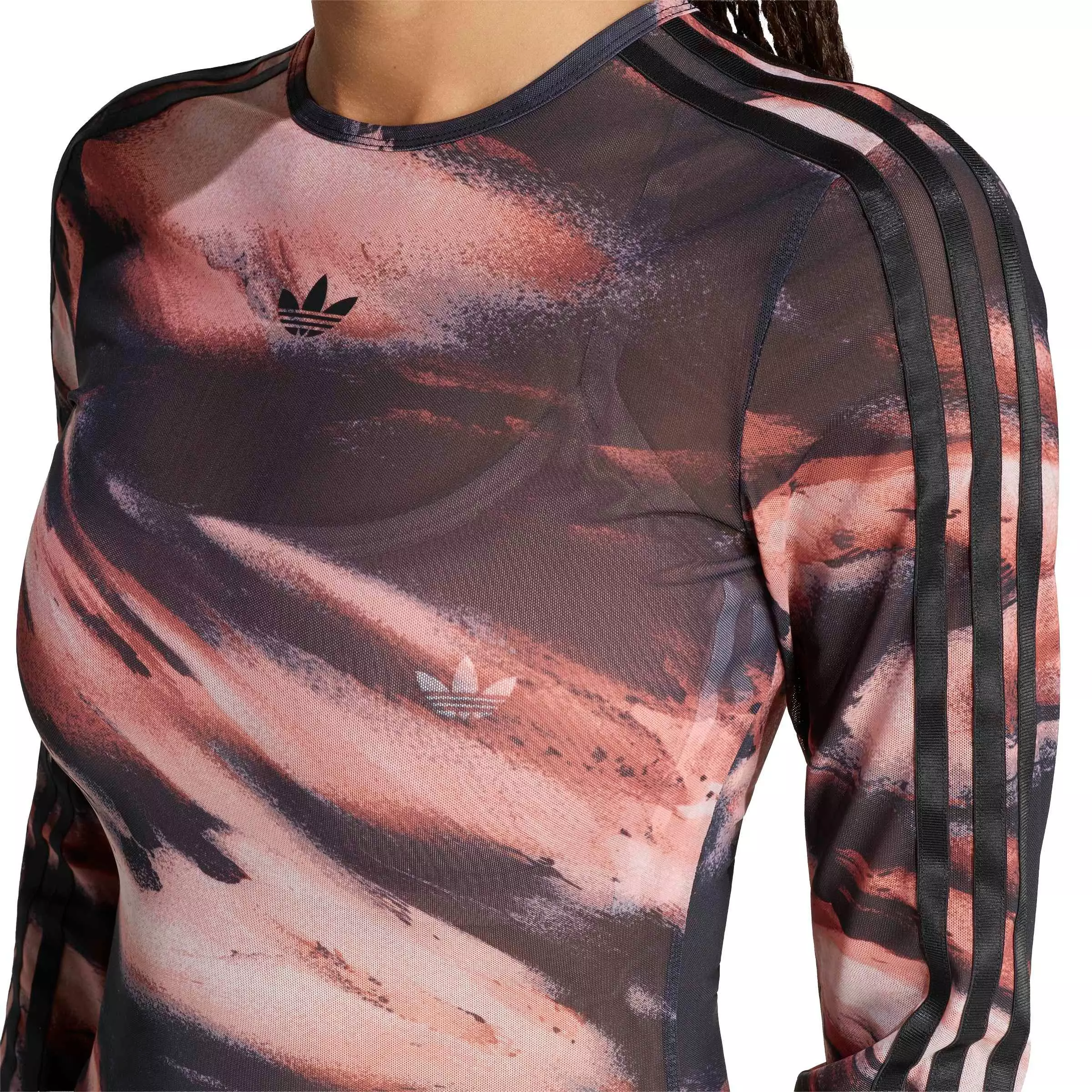 adidas Originals Women's All Over Print Graphic Mesh Shirt - Red/Grey - RED/GREY