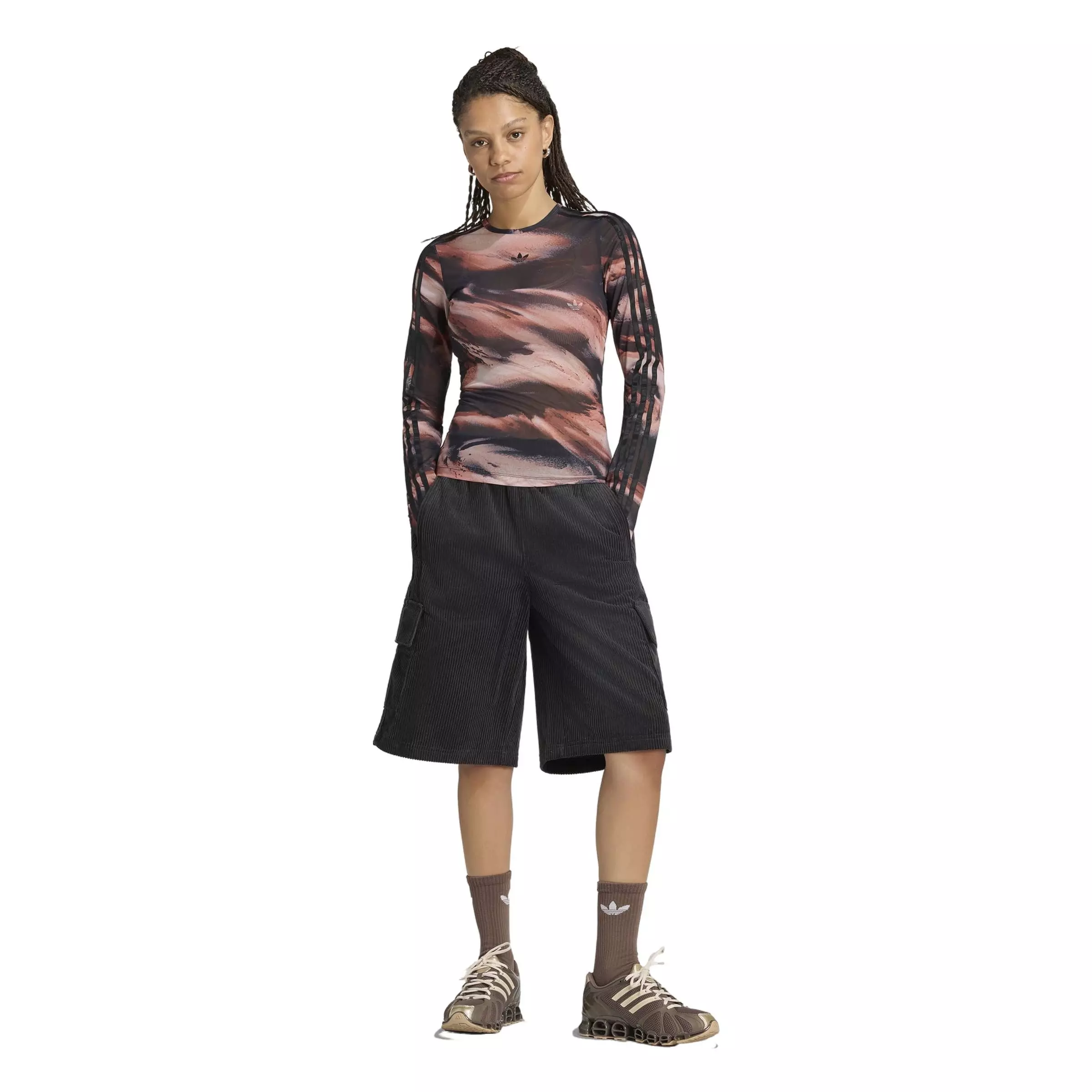 adidas Originals Women's All Over Print Graphic Mesh Shirt - Red/Grey - RED/GREY