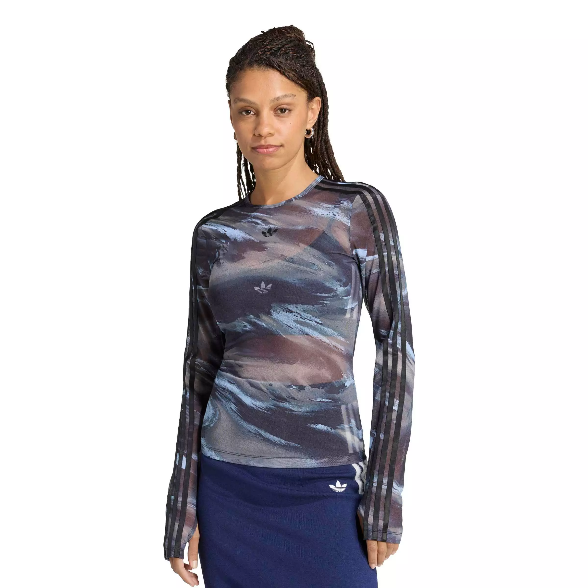 adidas Originals Women's All Over Print Graphic Mesh Shirt - Olive/Grey - OLIVE/ GREY