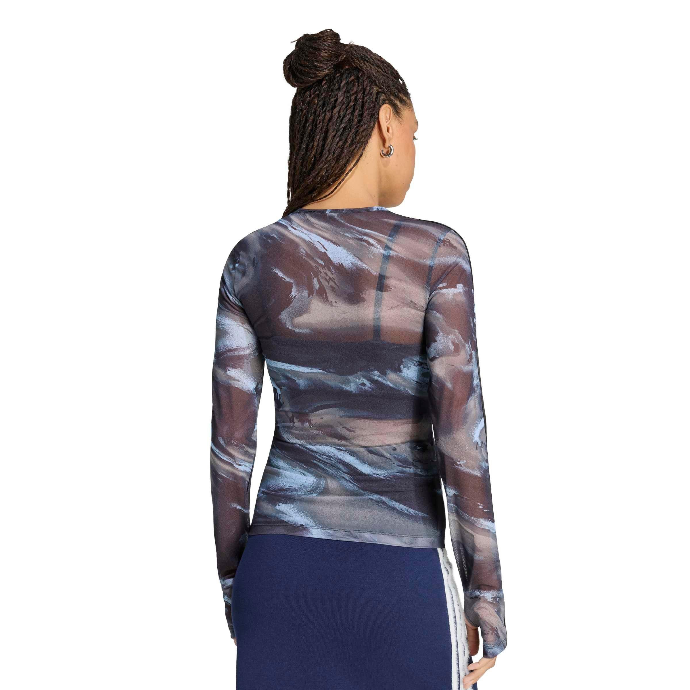 adidas Originals Women's All Over Print Graphic Mesh Shirt - Olive/Grey - OLIVE/ GREY
