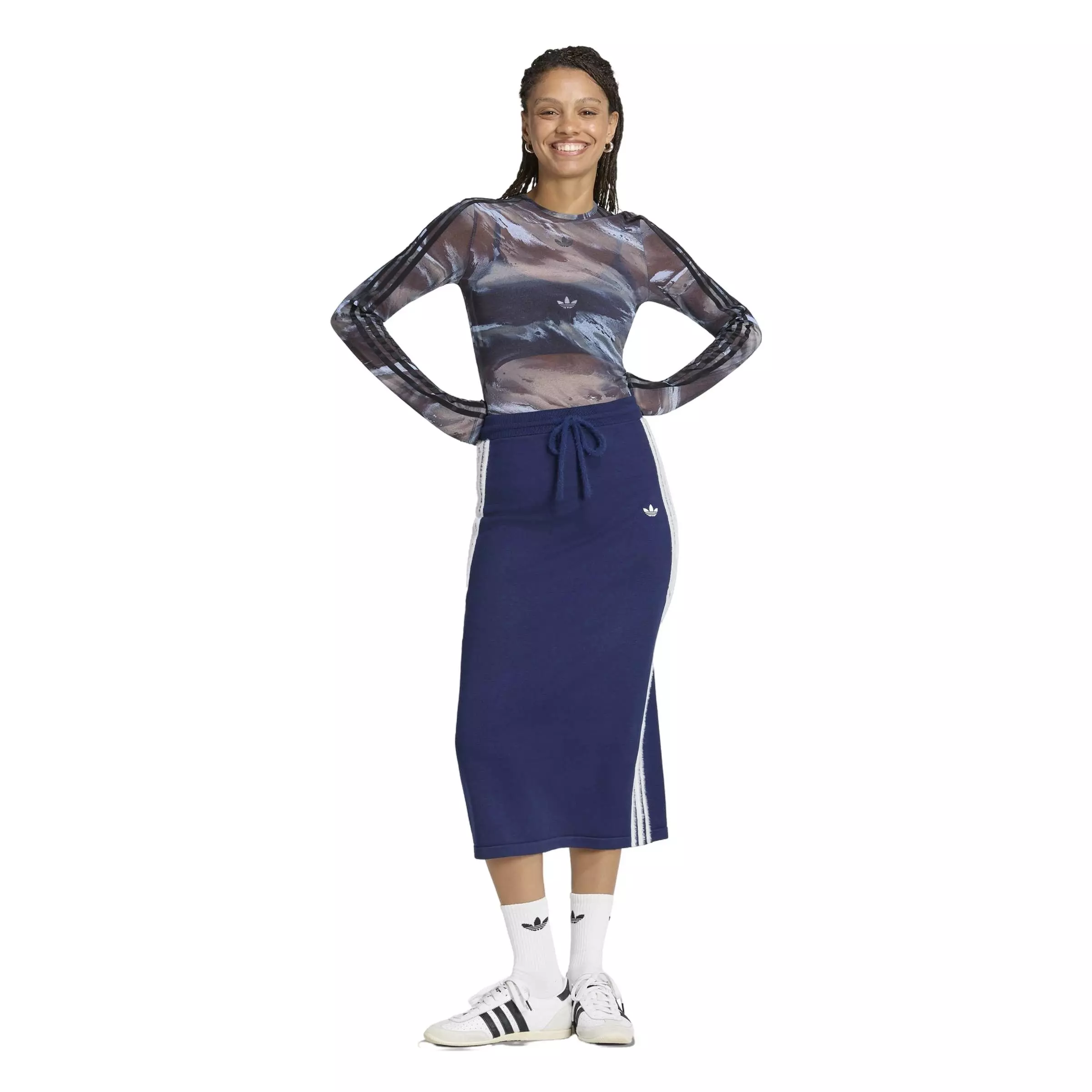 adidas Originals Women's All Over Print Graphic Mesh Shirt - Olive/Grey - OLIVE/ GREY