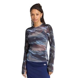 adidas Originals Women's All Over Print Graphic Mesh Shirt - Olive/Grey - OLIVE/ GREY