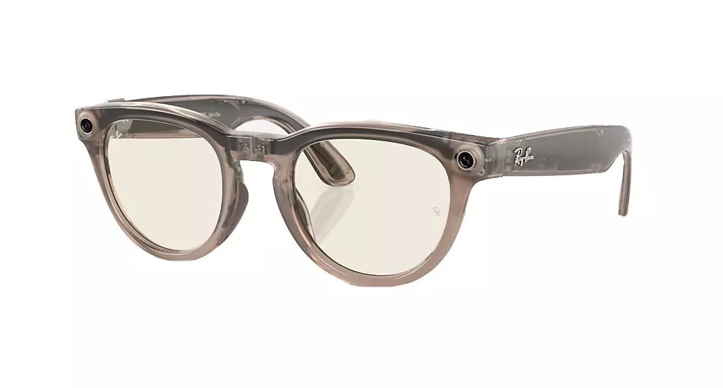 Ray-Ban Meta Headliner Clear/Dark Green Transitions Sunglasses - Shiny Warm Stone - GREY/GREEN