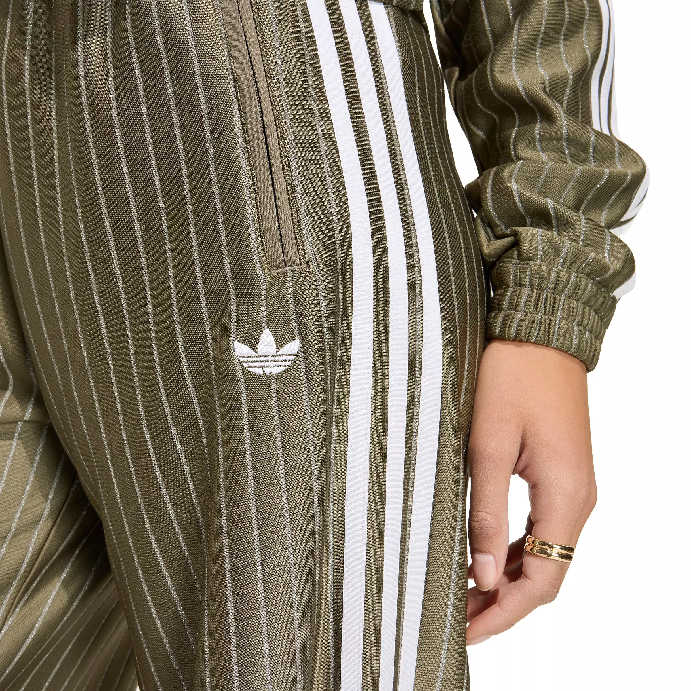 adidas Originals Women's Firebird Pinstripe Track Pants - Brown/Silver - BROWN/SILVER