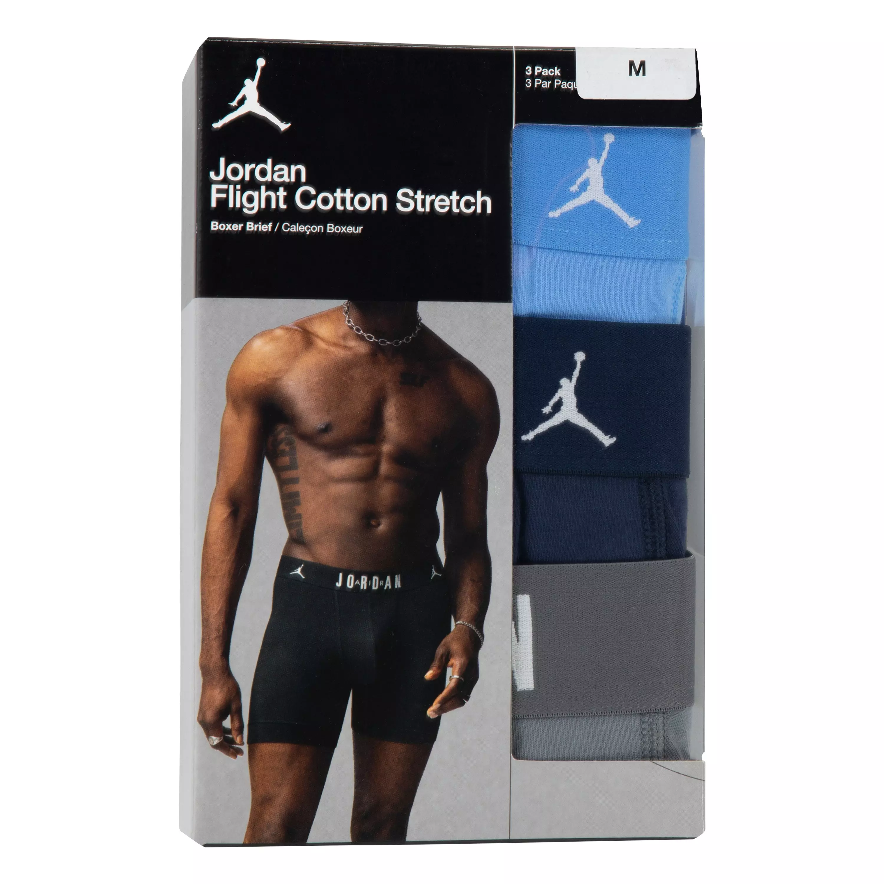 Jordan Men's Flight Cotton Core 3-Pack Boxer Brief -Blue/Black/Grey - BLUE/BLACK/GREY