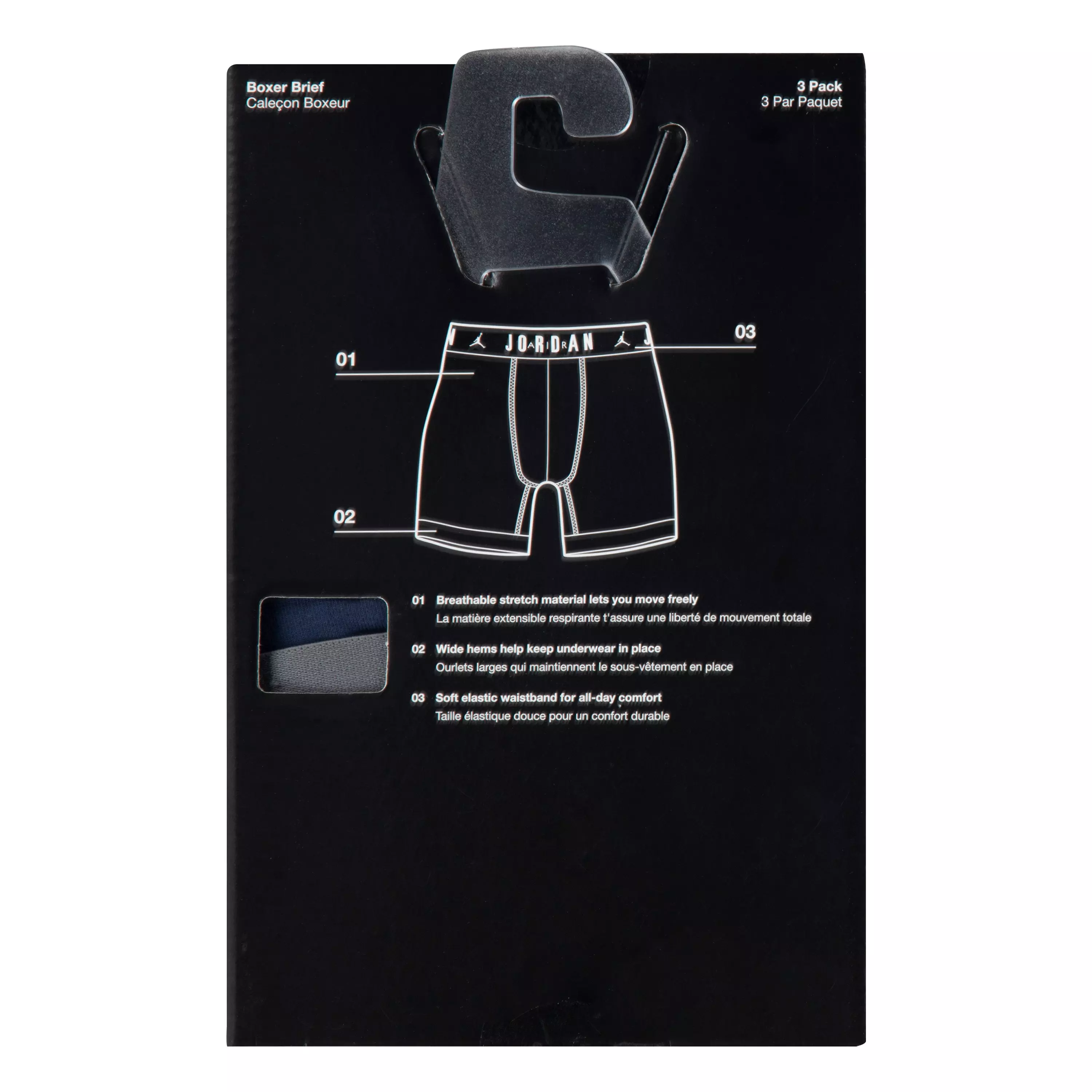 Jordan Men's Flight Cotton Core 3-Pack Boxer Brief - Blue/Black/Grey - BLUE/BLACK/GREY