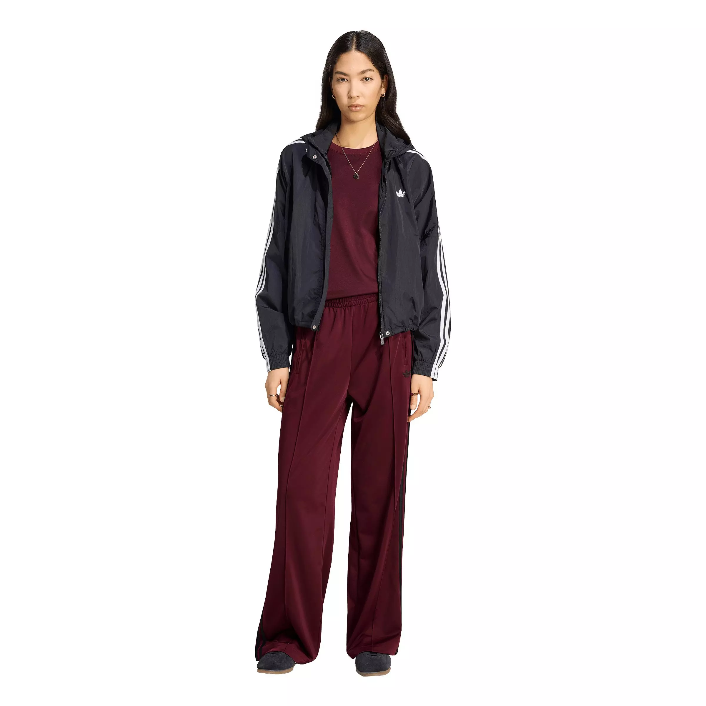 adidas Originals Women's Firebird Loose Tracksuit Pants - Maroon/Black - MAROON/BLACK
