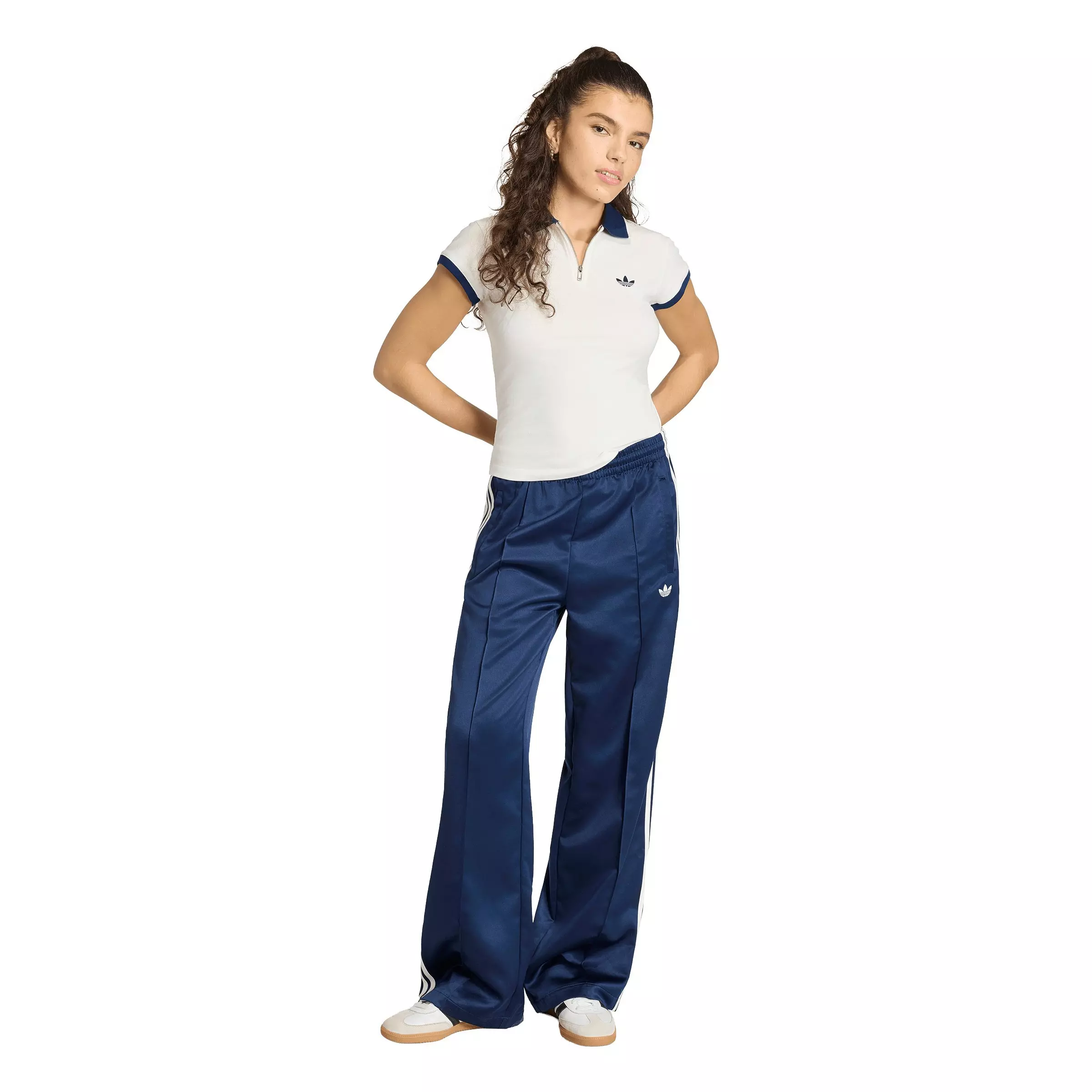 adidas Originals Women's Satin SST Loose Track Pant - Blue/White - BLUE/WHITE