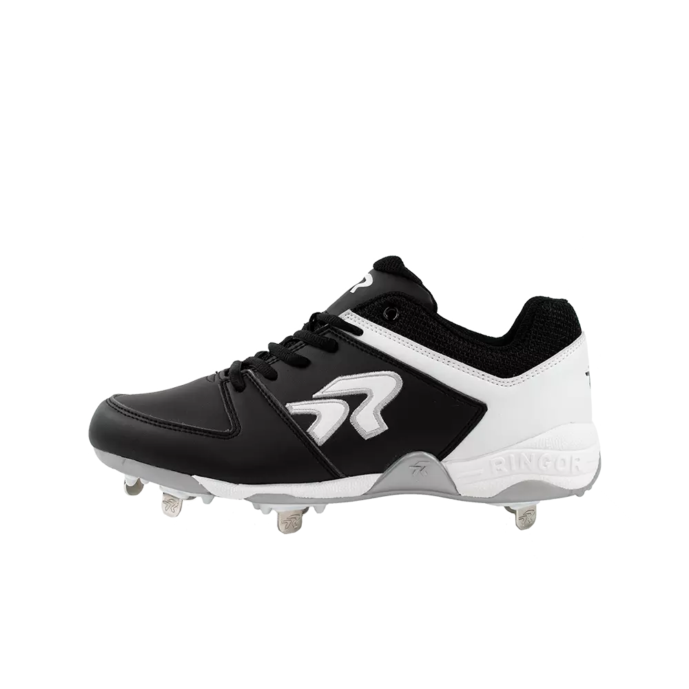 RIP-IT Ringor Flite "Black/White" Women's Softball Cleat with Spikes - BLACK/WHITE