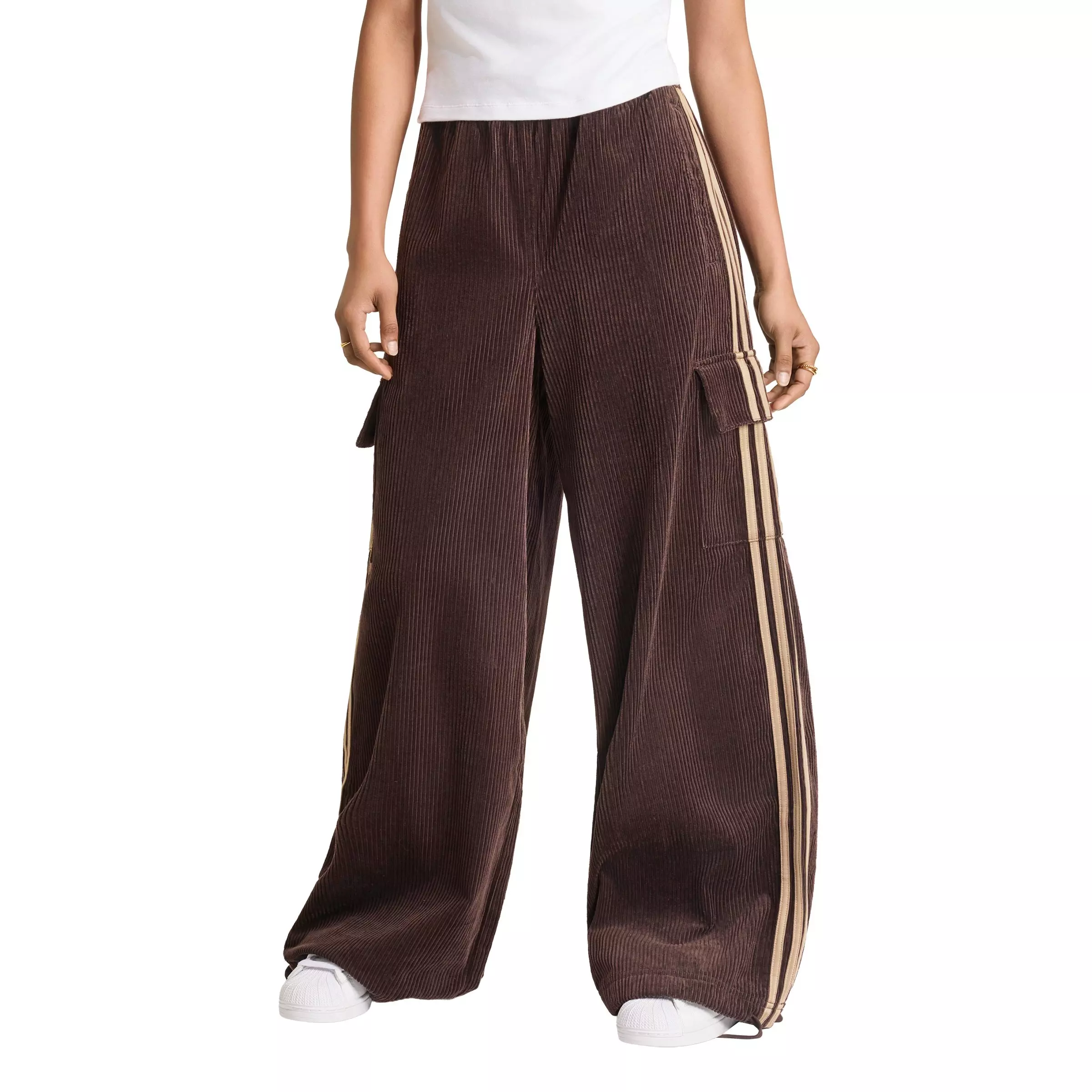 adidas Originals Women's Corduroy 3-Stripes Cargo Pants - Brown - BROWN