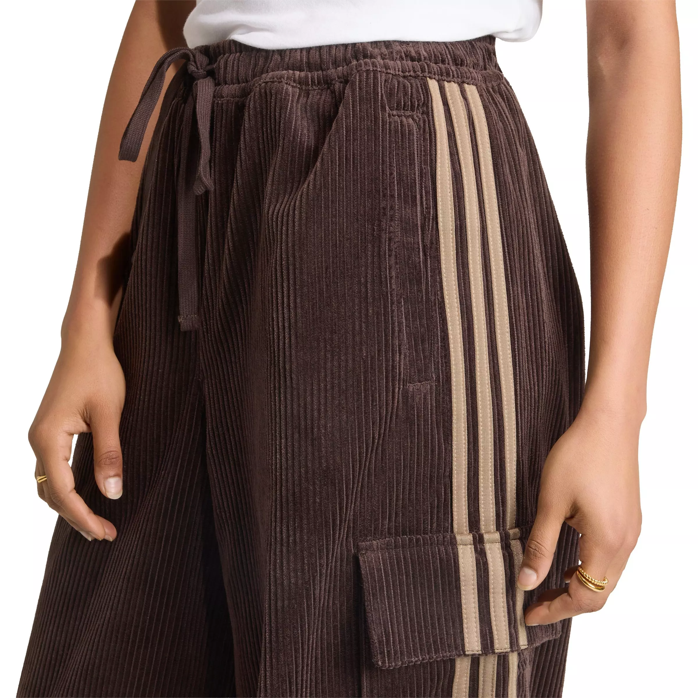 adidas Originals Women's Corduroy 3-Stripes Cargo Pants - Brown - BROWN