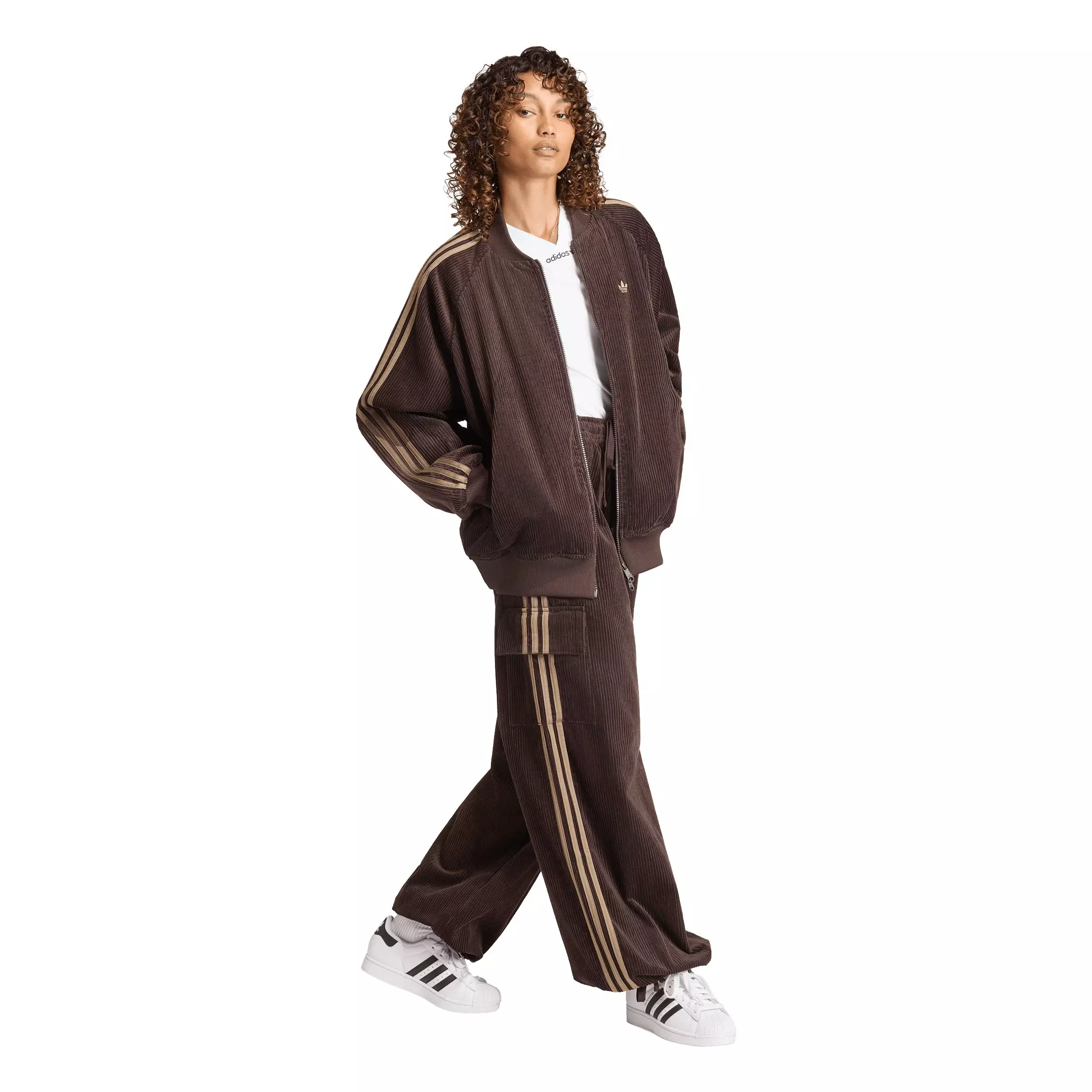 adidas Originals Women's Corduroy 3-Stripes Cargo Pants - Brown - BROWN