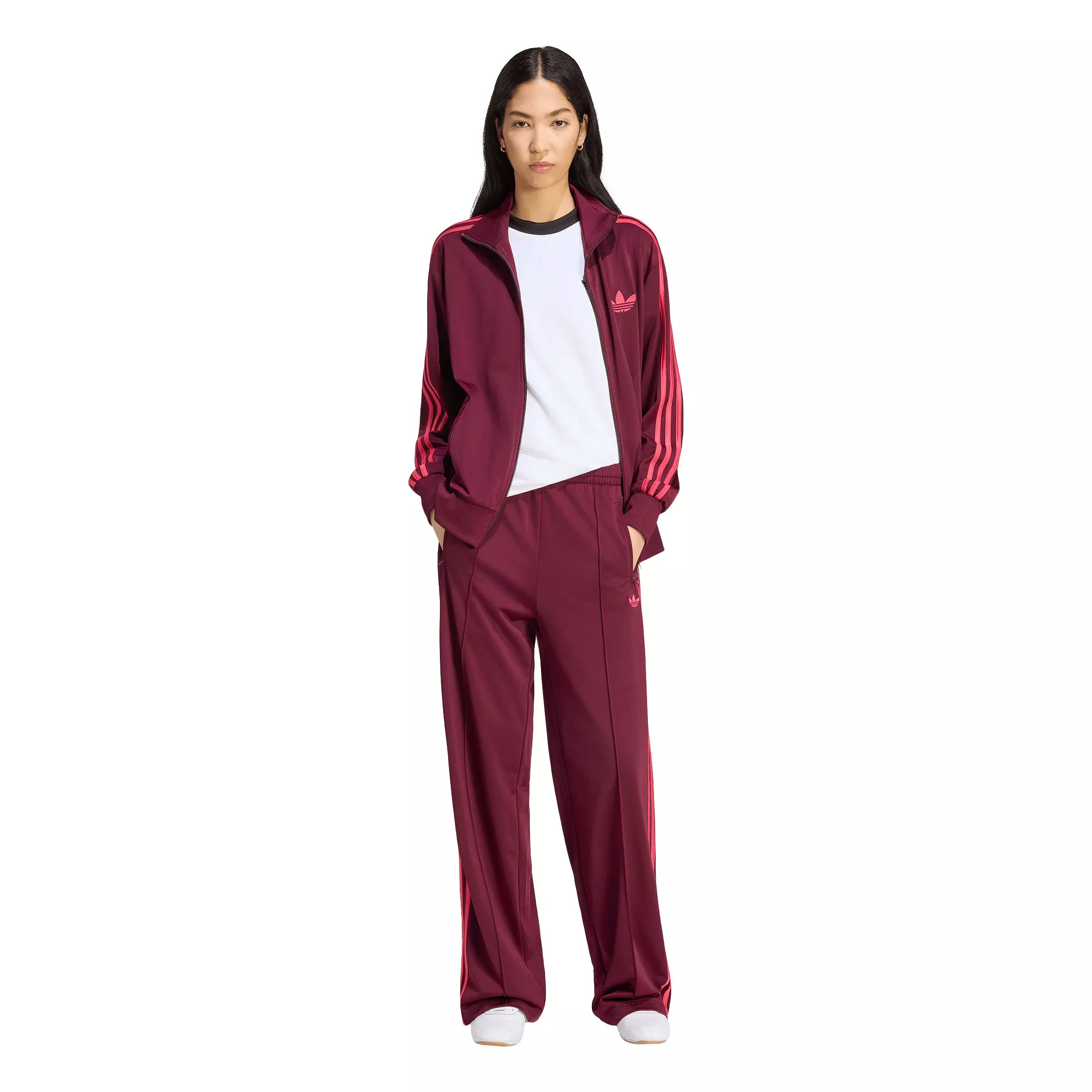 adidas Originals Women's Firebird Loose Tracksuit Pants - Maroon/Pink - MAROON/PINK