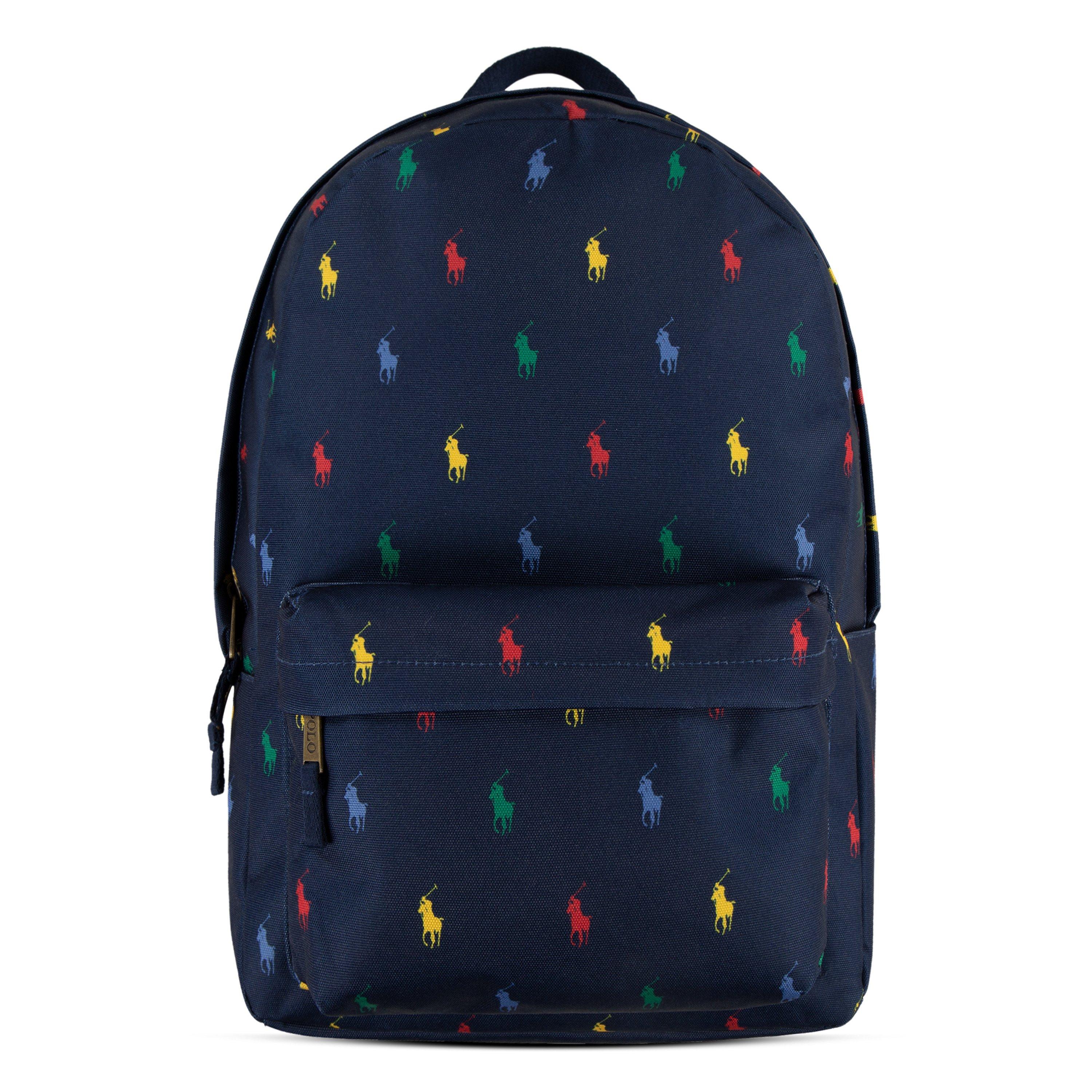 Polo Ralph Lauren Allover Logo Printed Large Backpack - Navy - NAVY Thumbnail View 1