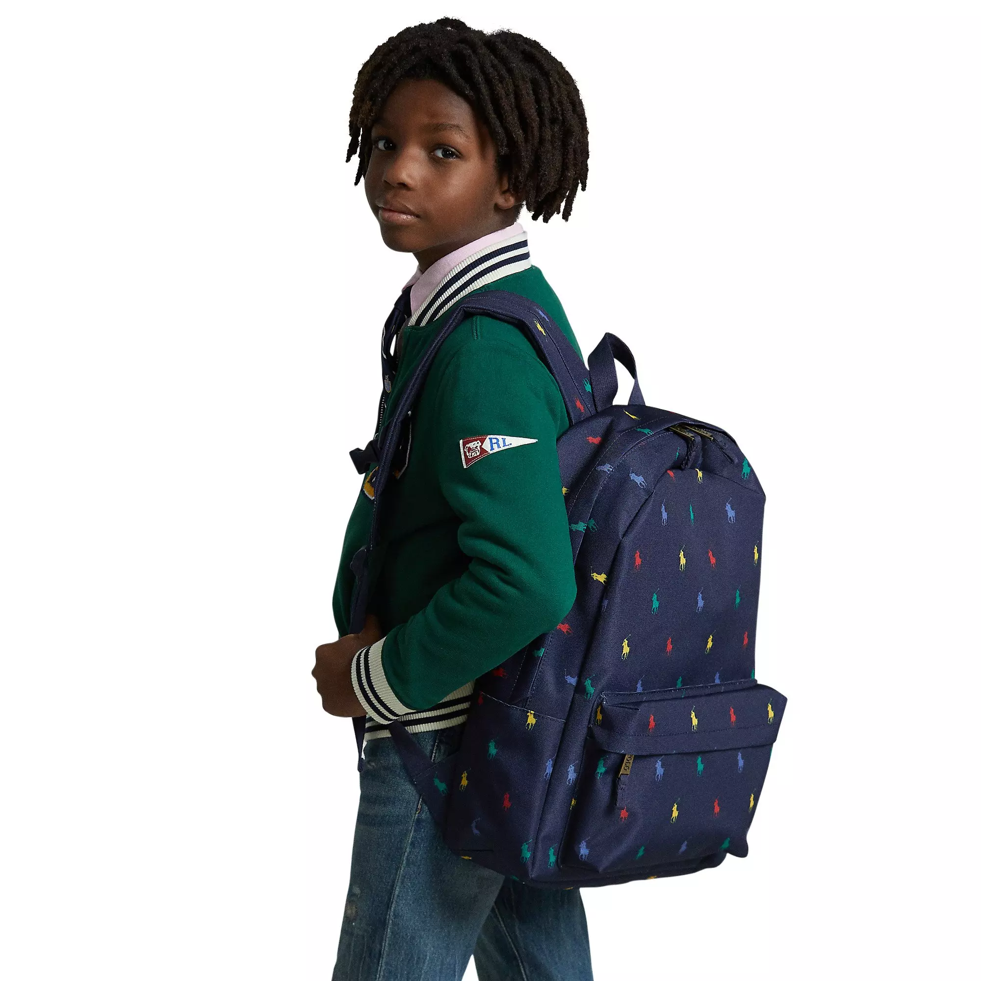 Polo Ralph Lauren Allover Logo Printed Large Backpack -Navy - NAVY