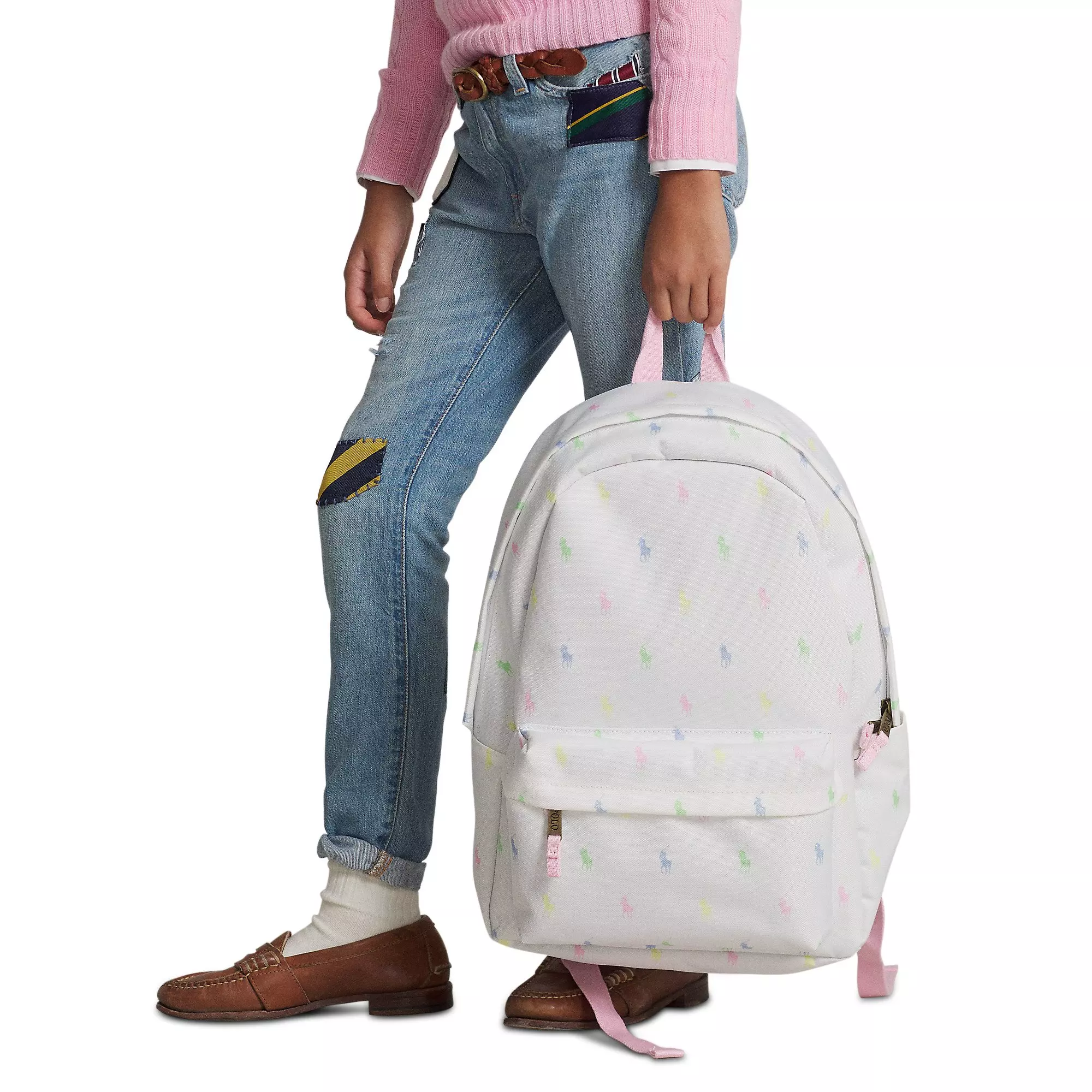 Polo Ralph Lauren Allover Logo Printed Large Backpack -White - WHITE