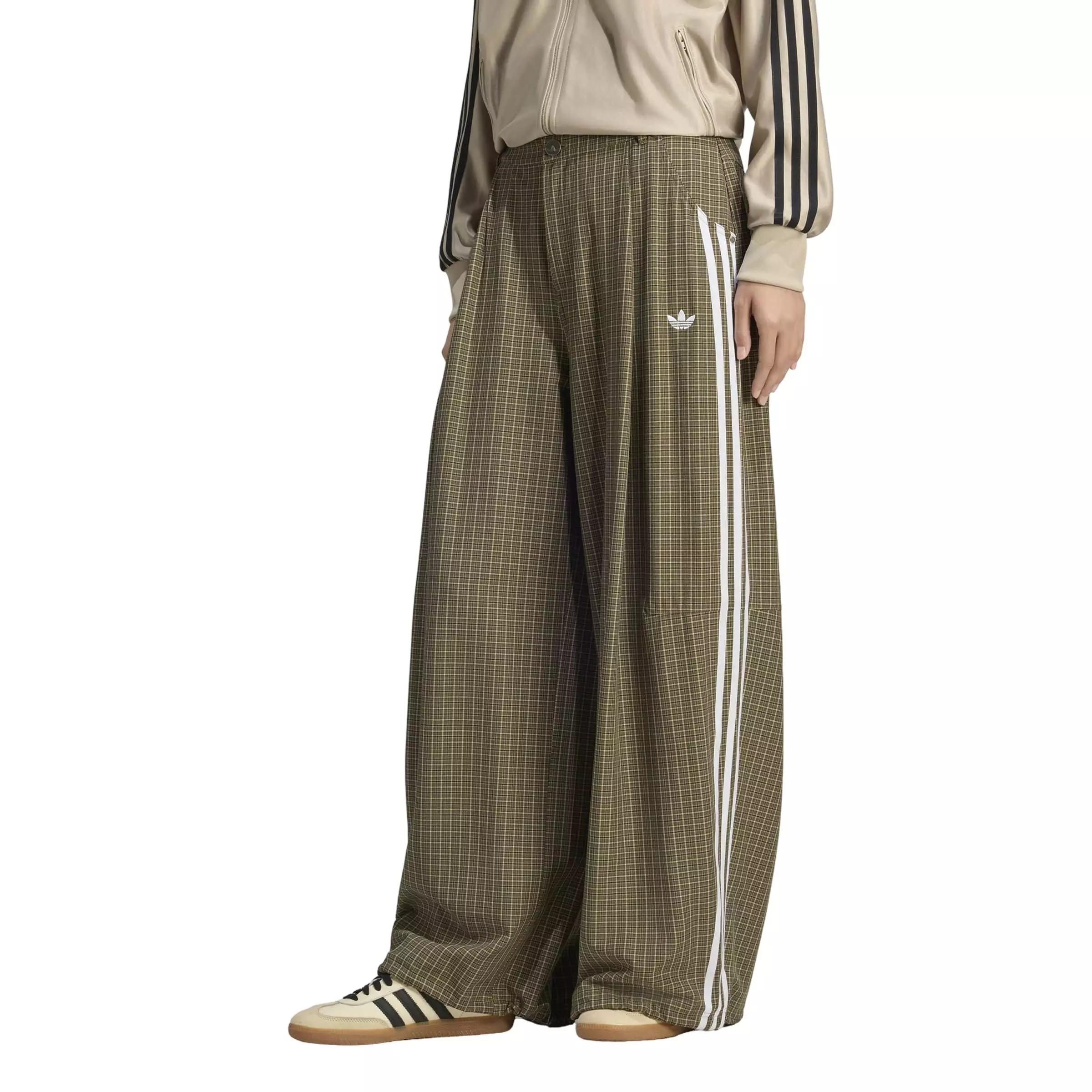 adidas Originals Women's Injection Check Loose Trousers - Olive/Beige/Coffee - OLIVE/BEIGE/COFFEE