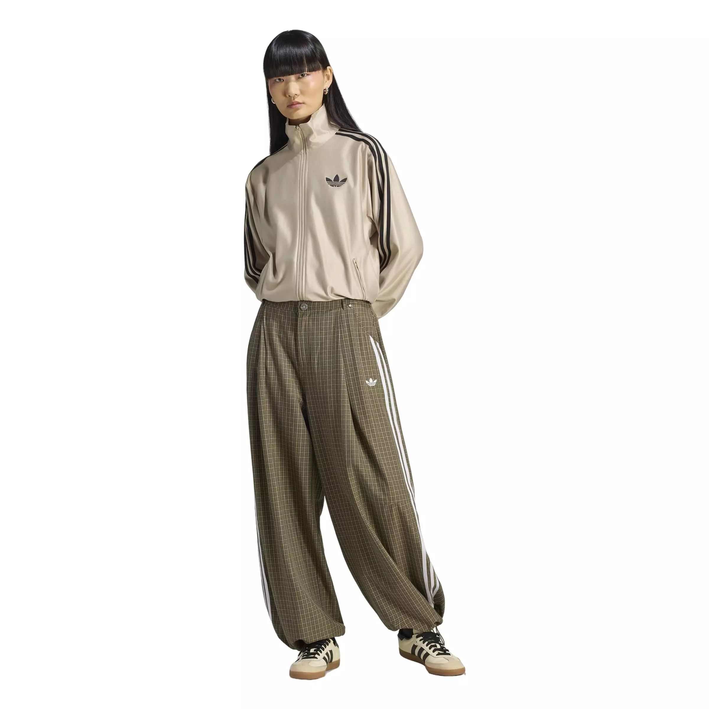 adidas Originals Women's Injection Check Loose Trousers - Olive/Beige/Coffee - OLIVE/BEIGE/COFFEE