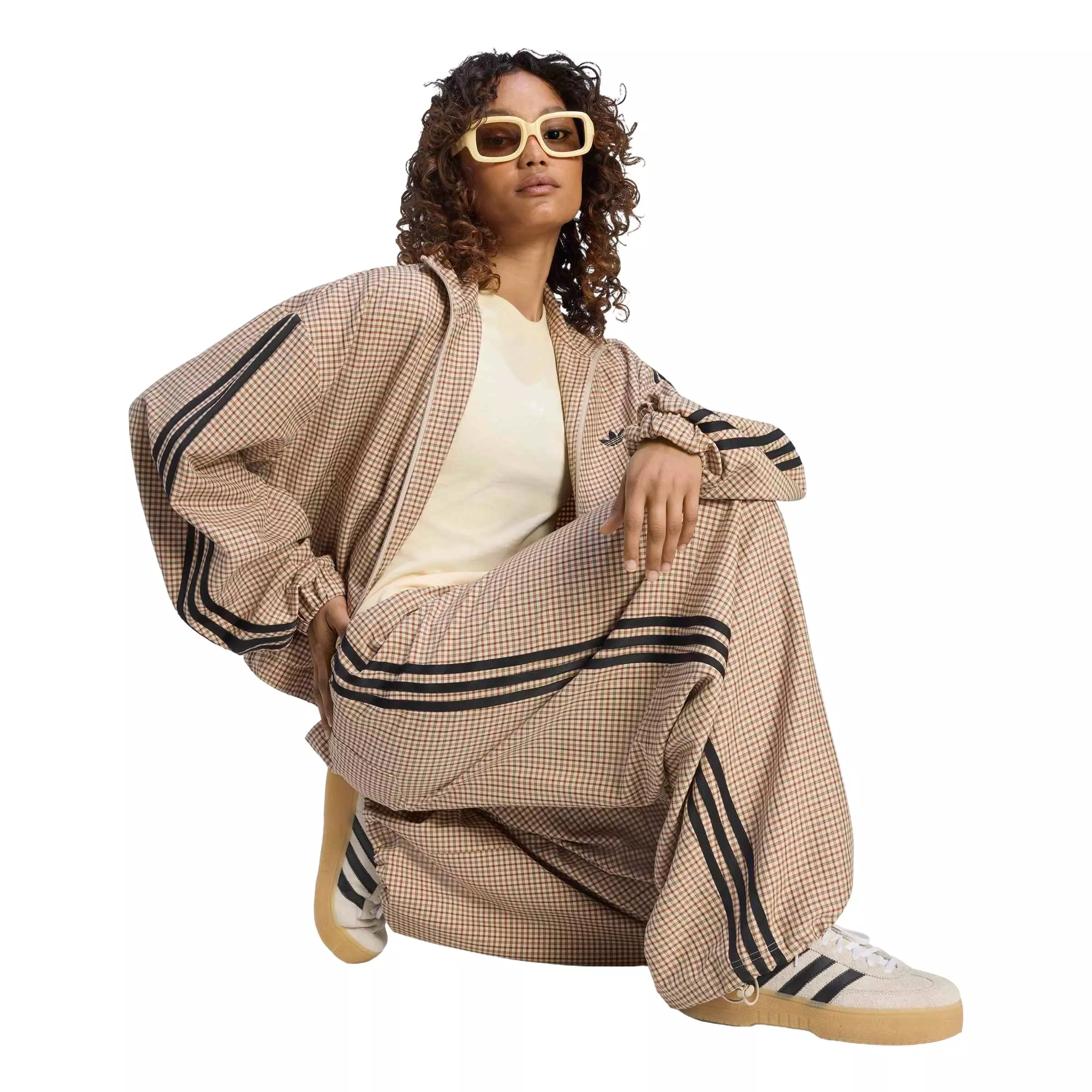 adidas Originals Women's Injection Check Loose Trousers - Tan/Brown - TAN/BROWN