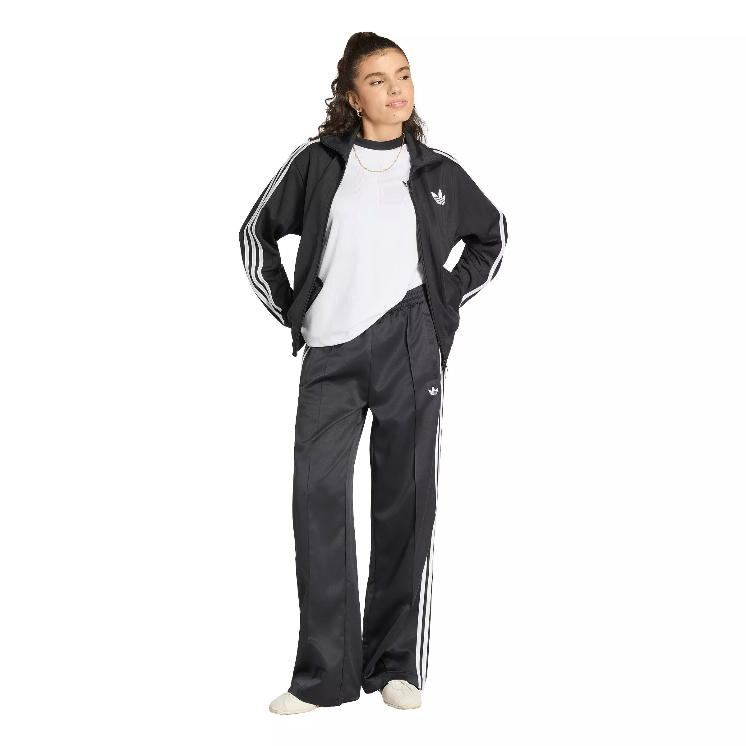 adidas Originals Women's Satin SST Loose Track Pant - Black/White - BLACK/WHITE