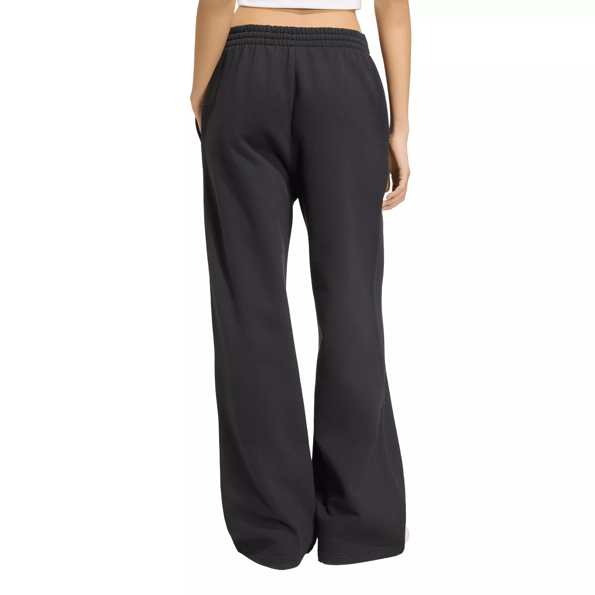 adidas Originals Women's Trefoil Essentials Wide Leg Fleece Pants - Black - BLACK