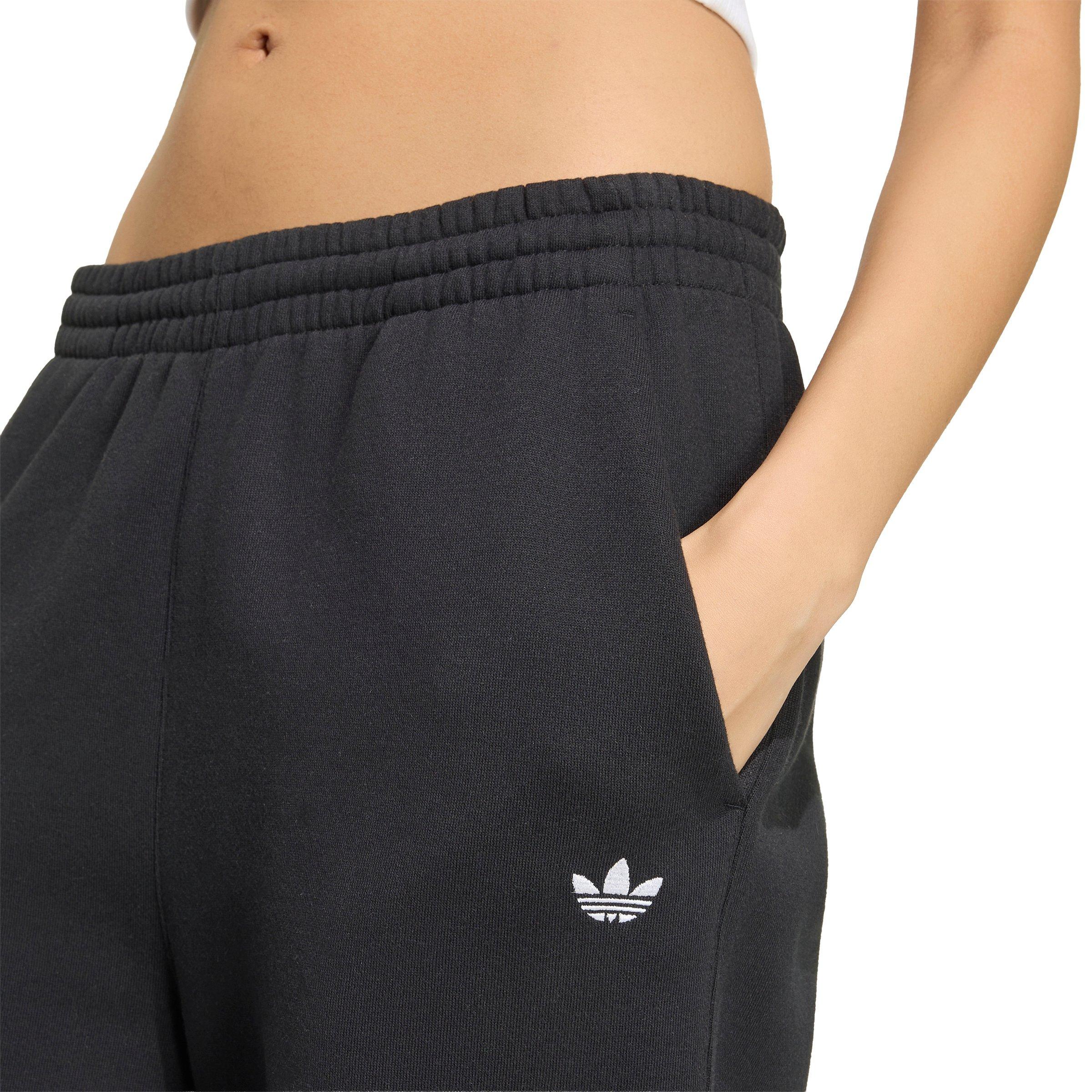 adidas Originals Women's Trefoil Essentials Wide Leg Fleece Pants - Black - BLACK Thumbnail View 3
