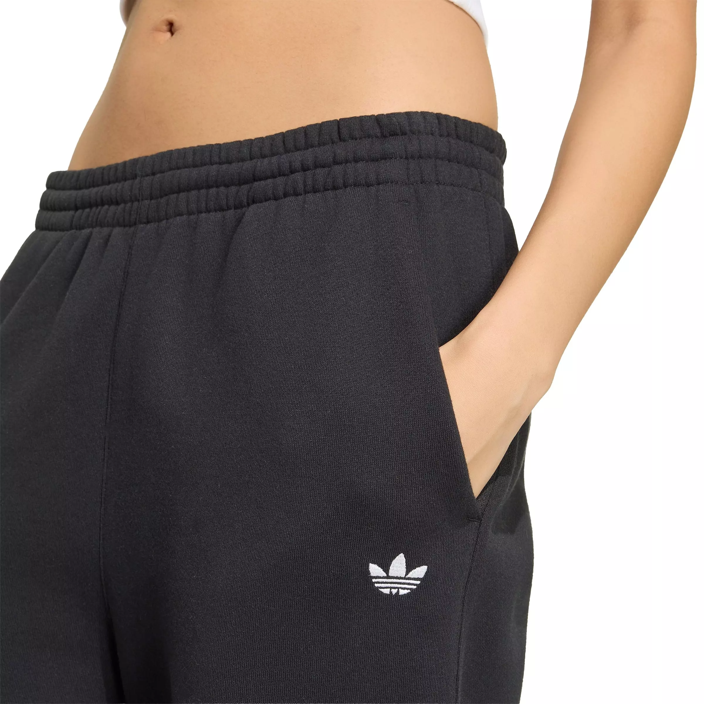 adidas Originals Women's Trefoil Essentials Wide Leg Fleece Pants - Black - BLACK