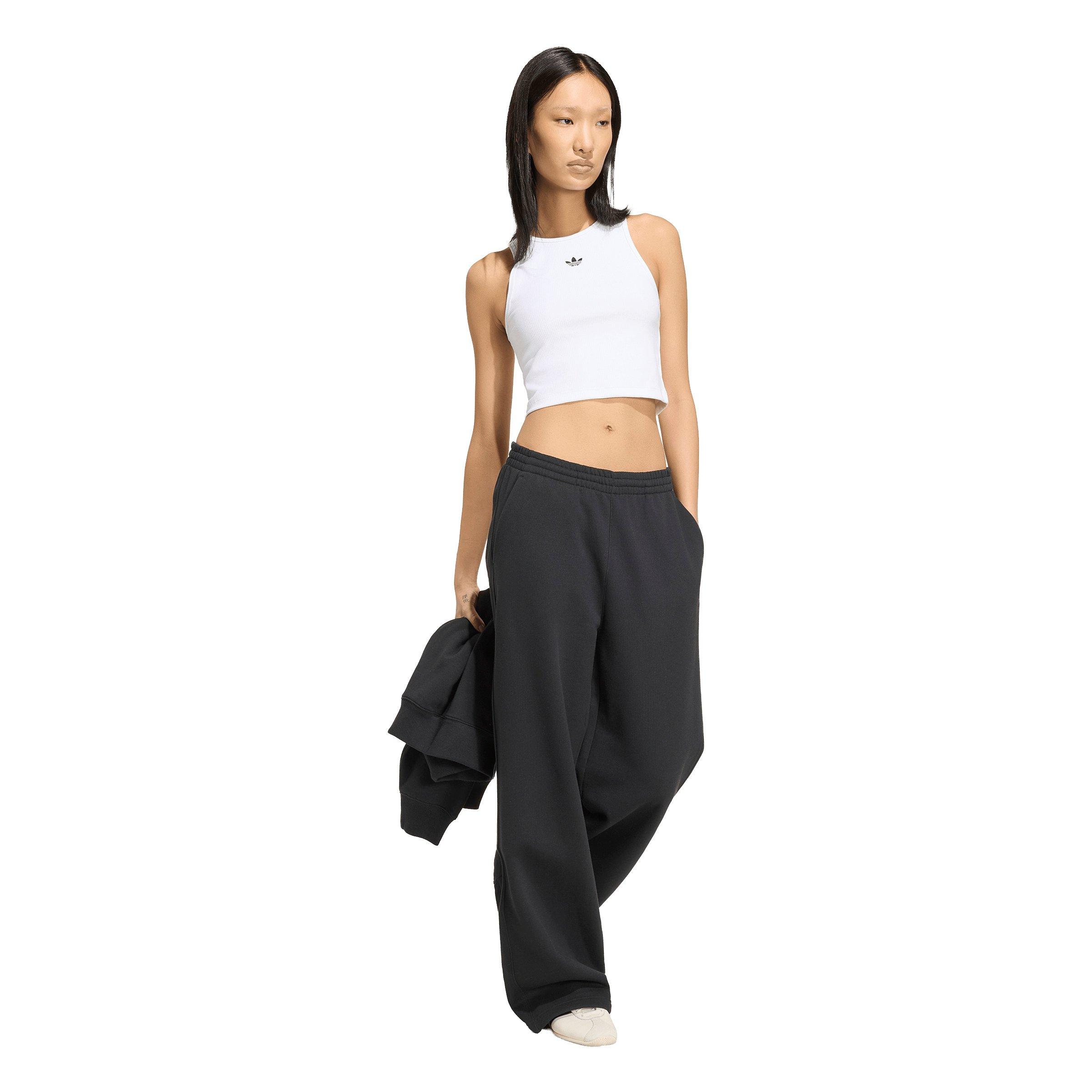 adidas Originals Women's Trefoil Essentials Wide Leg Fleece Pants - Black - BLACK Thumbnail View 5