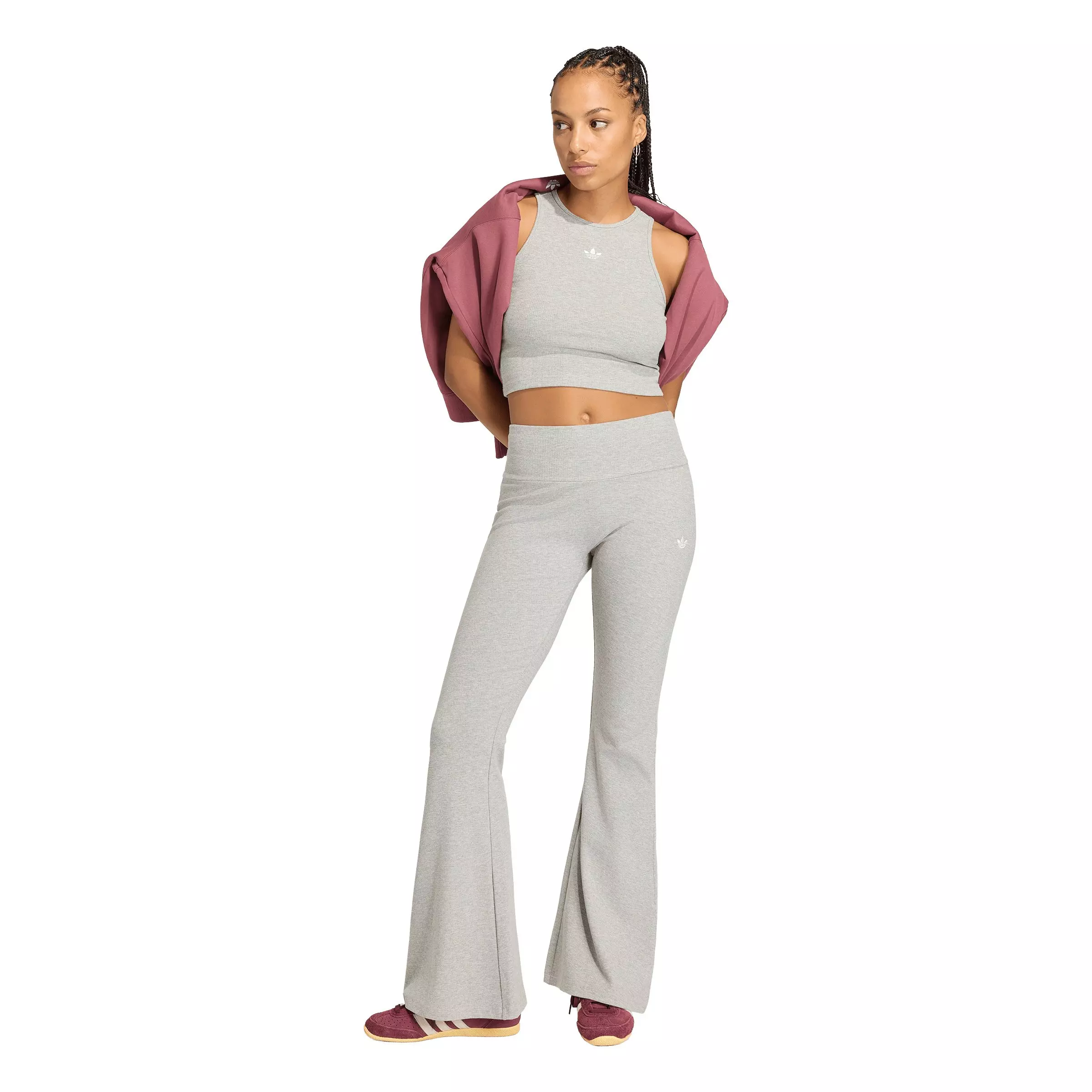 adidas Originals Women's Essentials Rib Flared Leggings - Grey - GREY