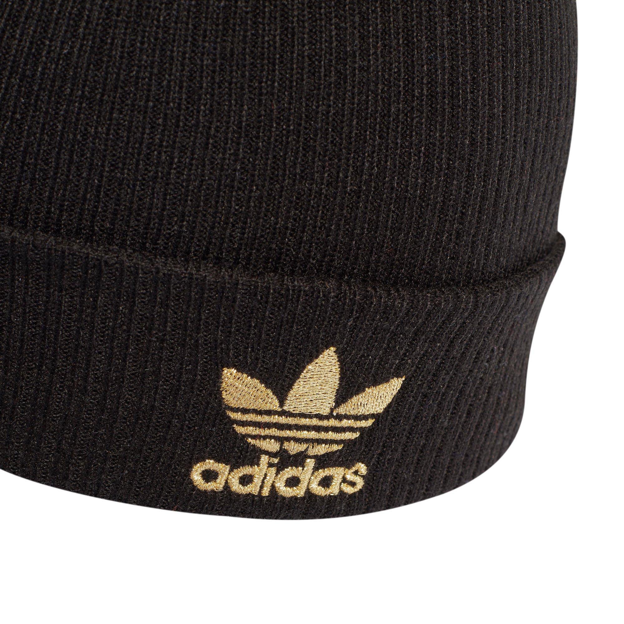adidas Women's Black/Gold Faux Fur PomPom Beanie
