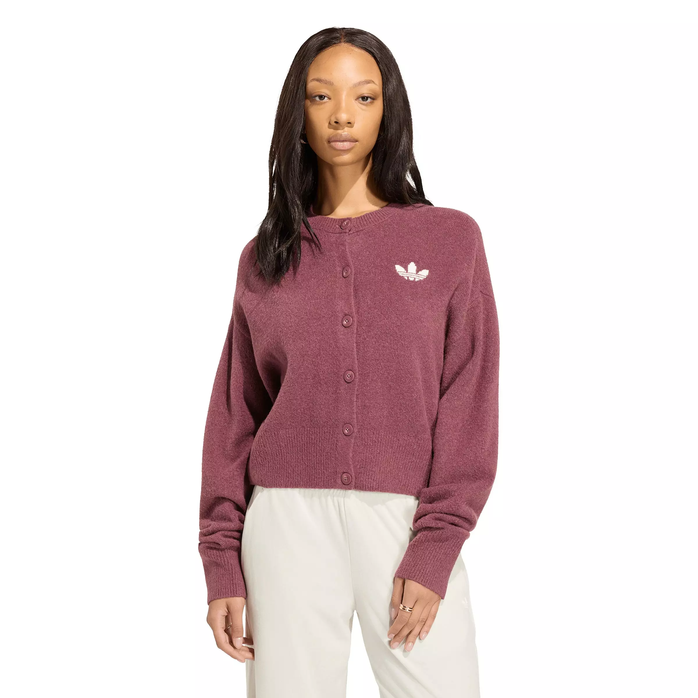 adidas Originals Women's Essentials Knit Cardigan - Light Maroon - LIGHT MAROON