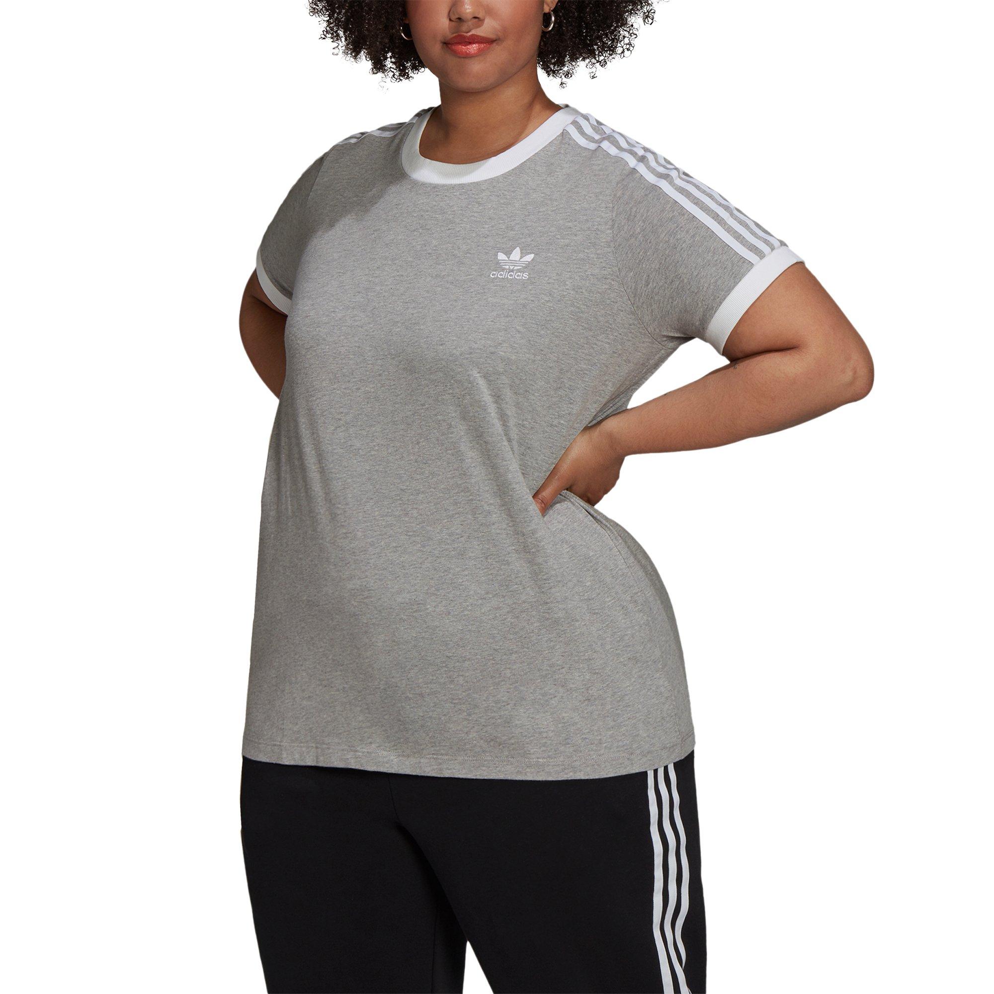 adidas Women's "Grey" 3-Stripes Tee (Plus Size) - GREY Thumbnail View 1