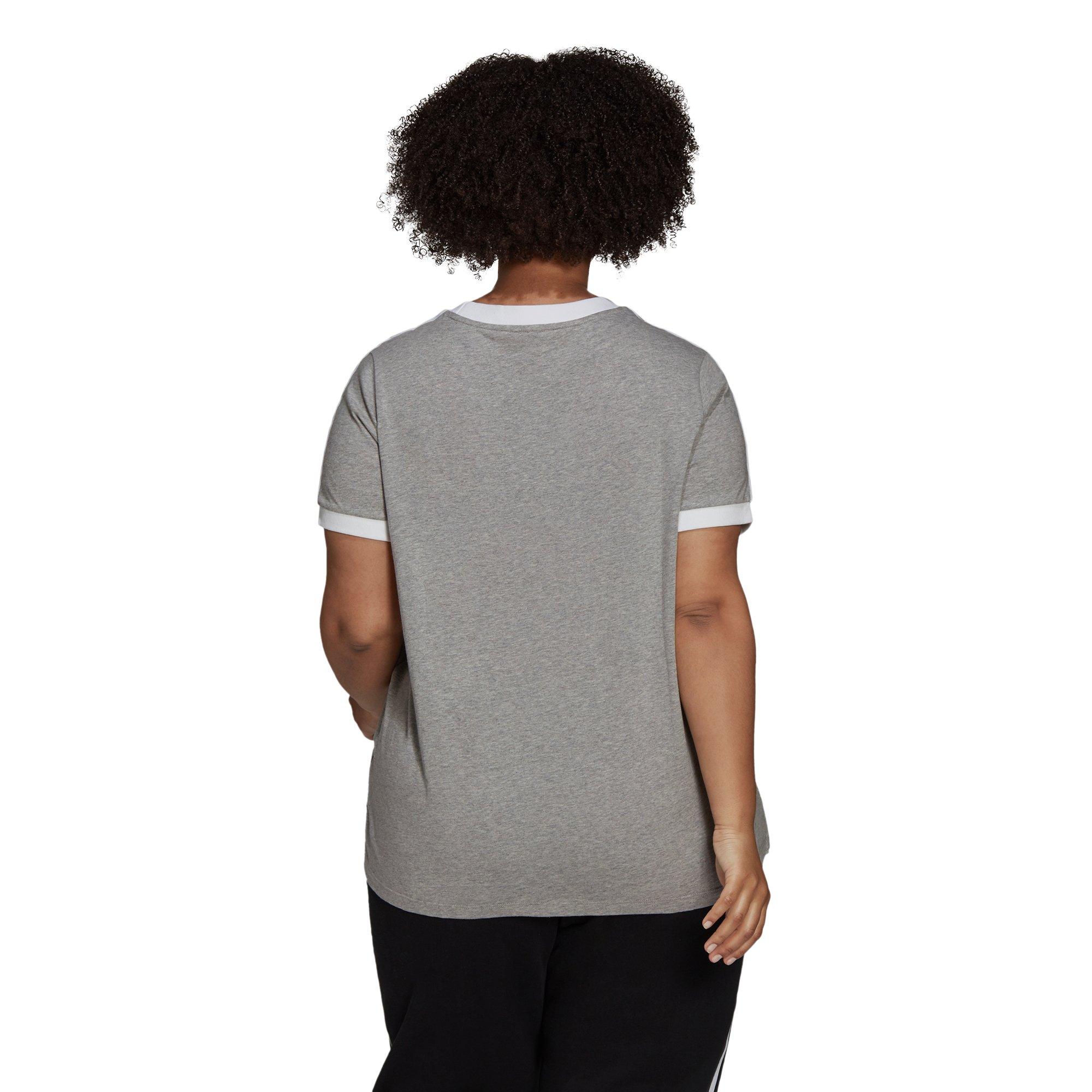 adidas Women's "Grey" 3-Stripes Tee (Plus Size) - GREY Thumbnail View 2