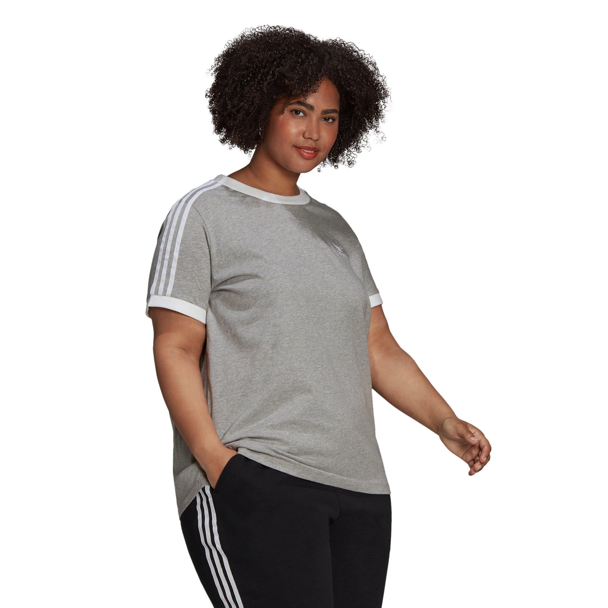 adidas Women's "Grey" 3-Stripes Tee (Plus Size) - GREY Thumbnail View 3
