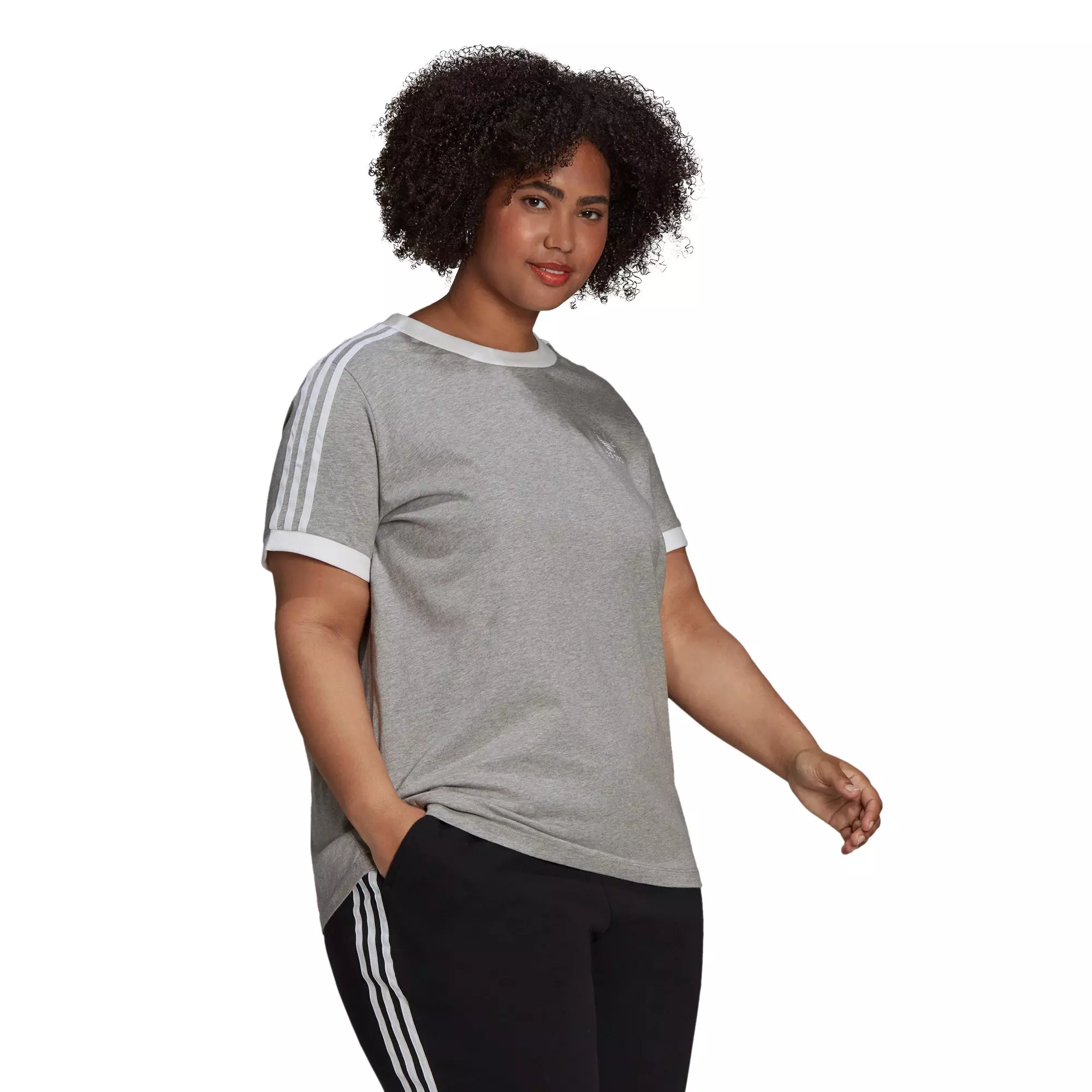 adidas Women's "Grey" 3-Stripes Tee (Plus Size) - GREY