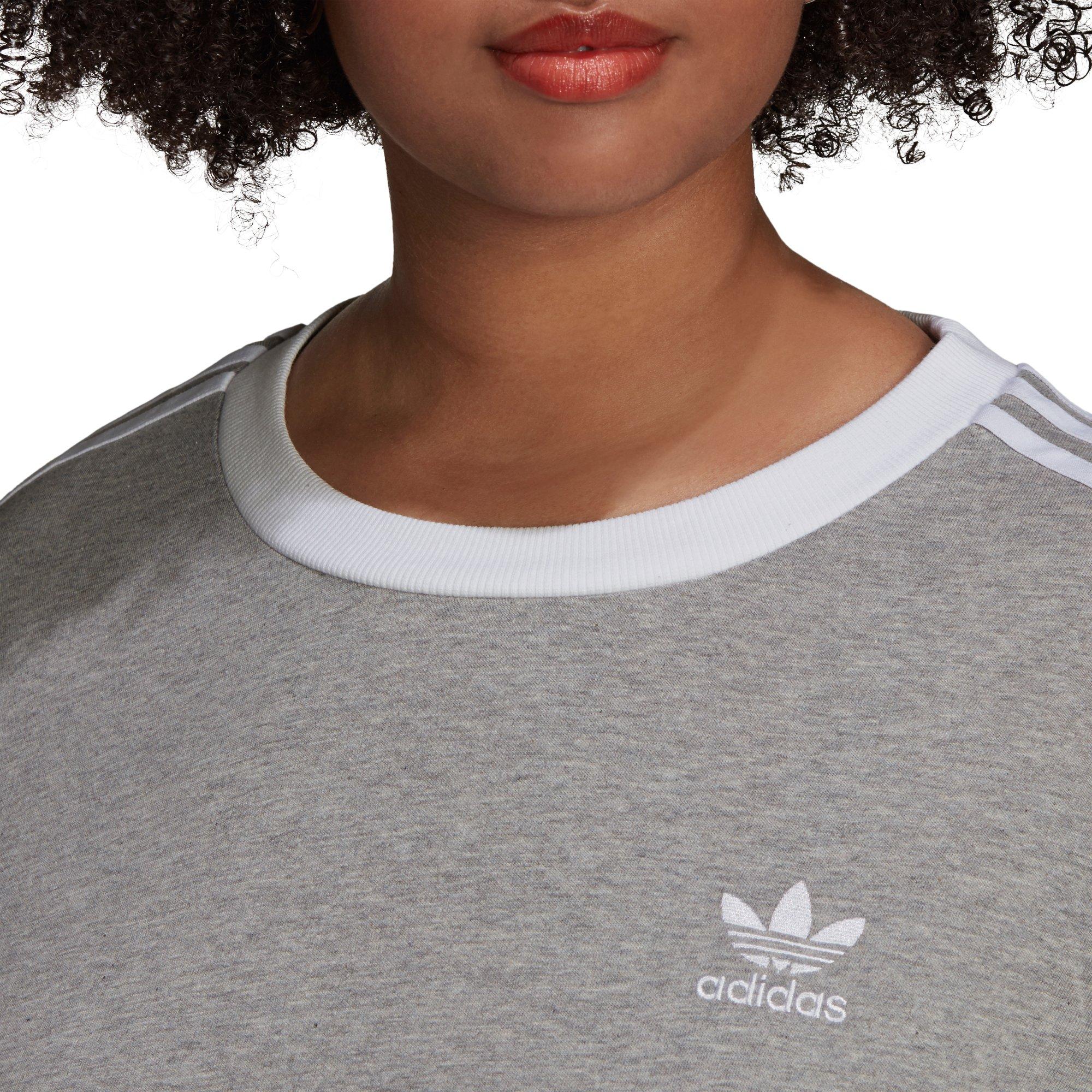 adidas Women's "Grey" 3-Stripes Tee (Plus Size) - GREY Thumbnail View 4