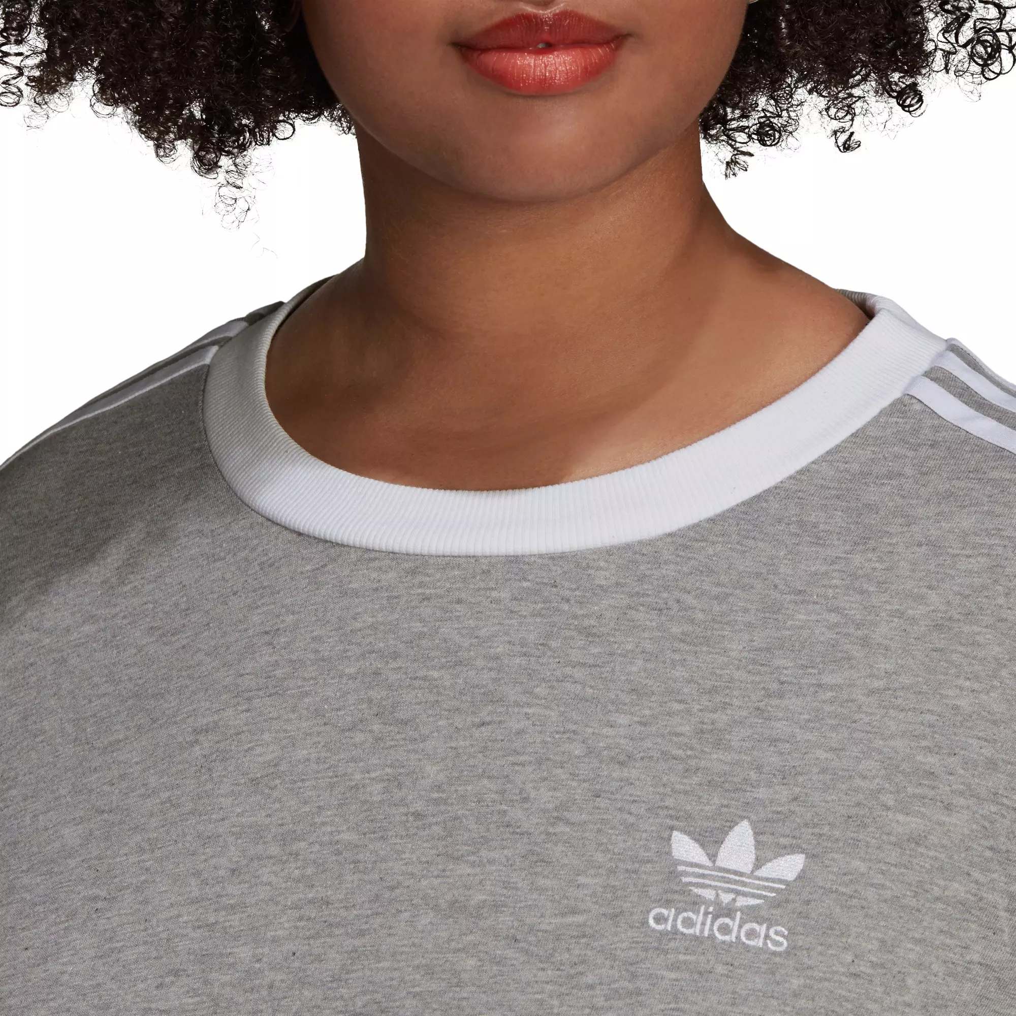 adidas Women's "Grey" 3-Stripes Tee (Plus Size) - GREY