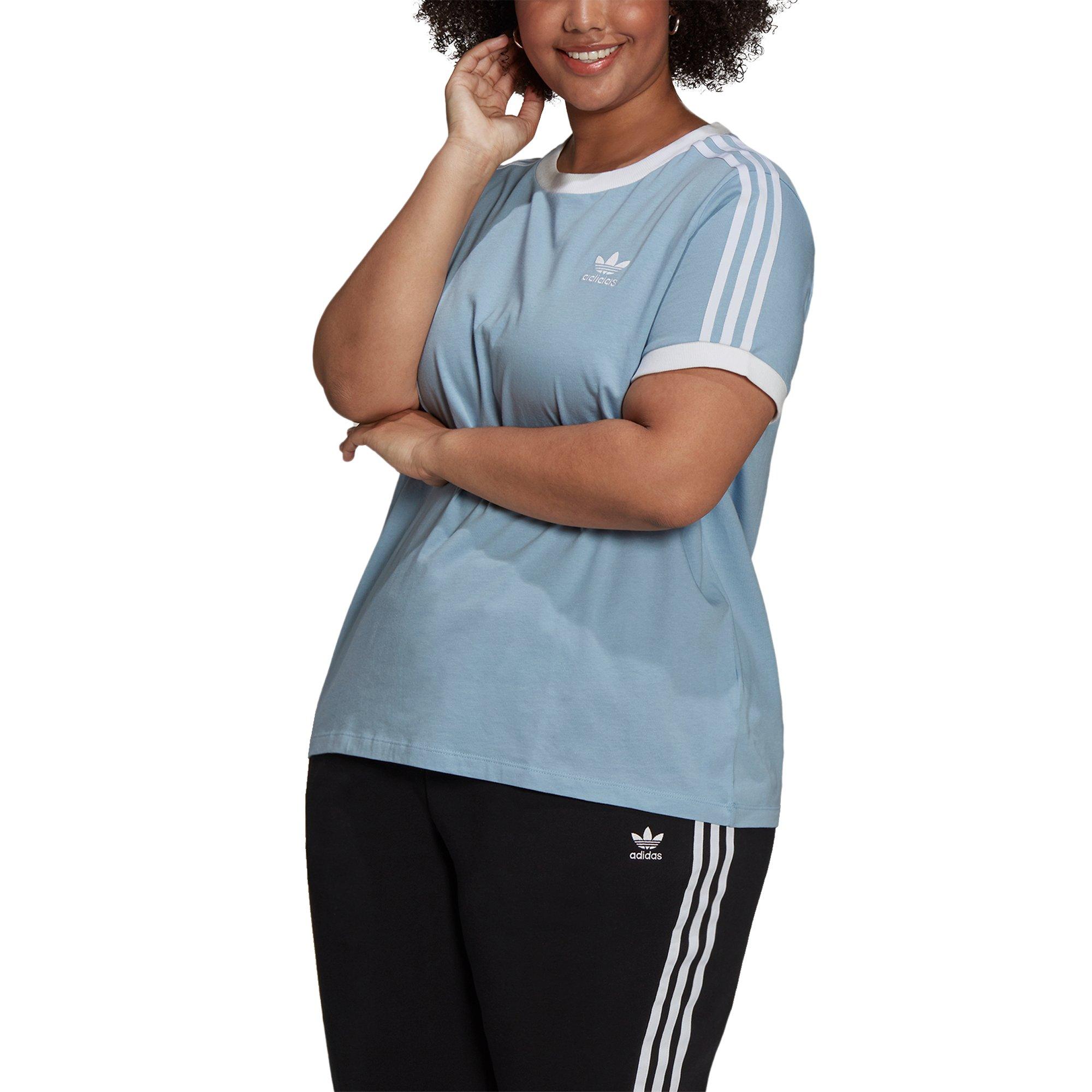 adidas Women's " Lt Blue" 3-Stripes Tee (Plus Size) - AS SHOWN Thumbnail View 1