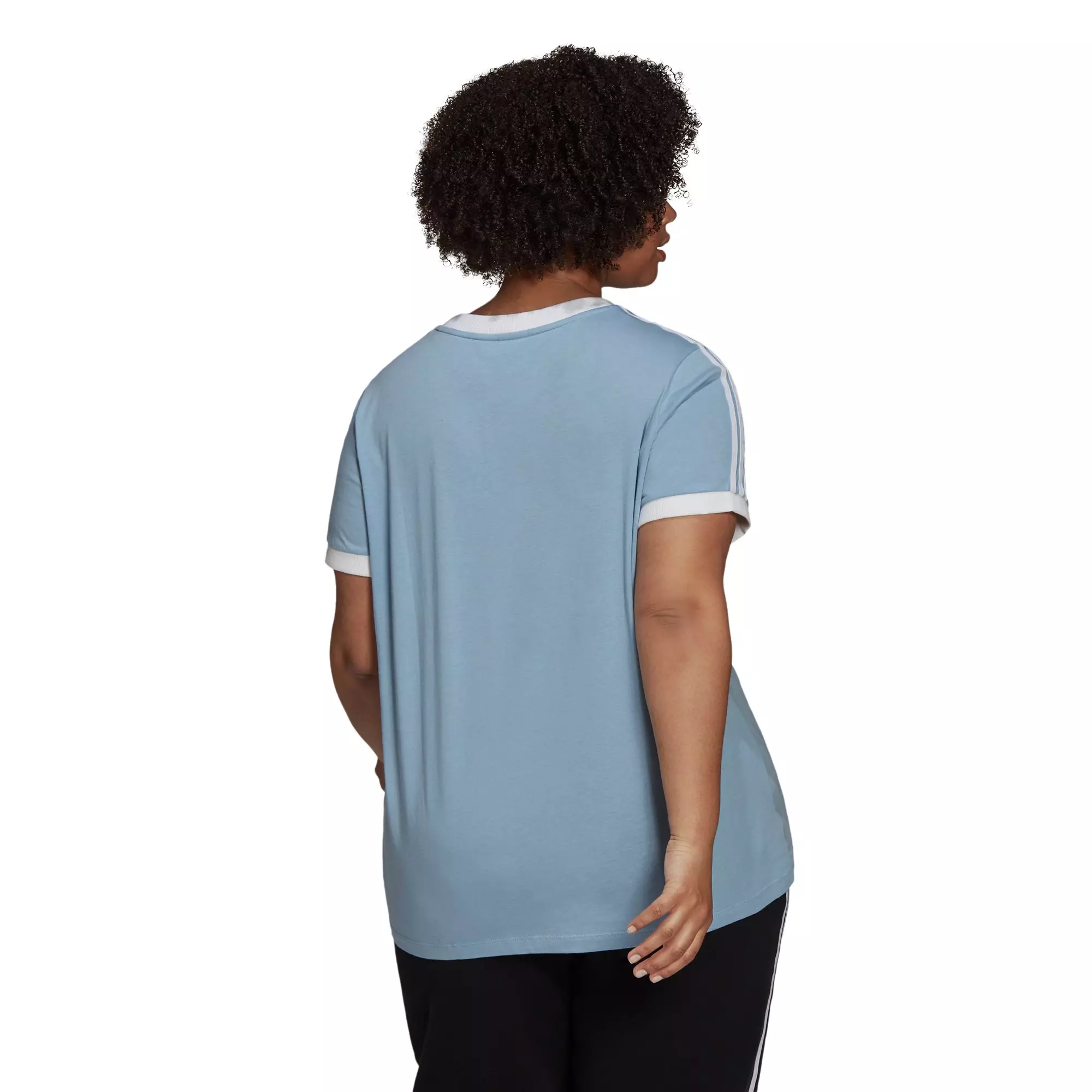 adidas Women's " Lt Blue" 3-Stripes Tee (Plus Size) - AS SHOWN