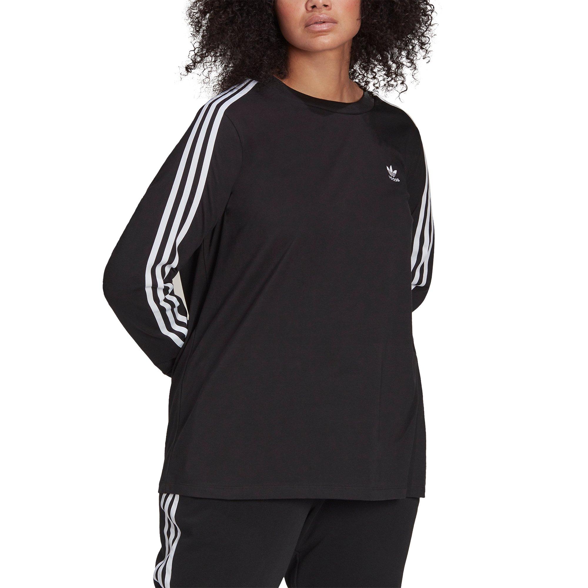 adidas Women's "Black" 3-Stripes Long Sleeve Tee (Plus Size) - BLACK Thumbnail View 1