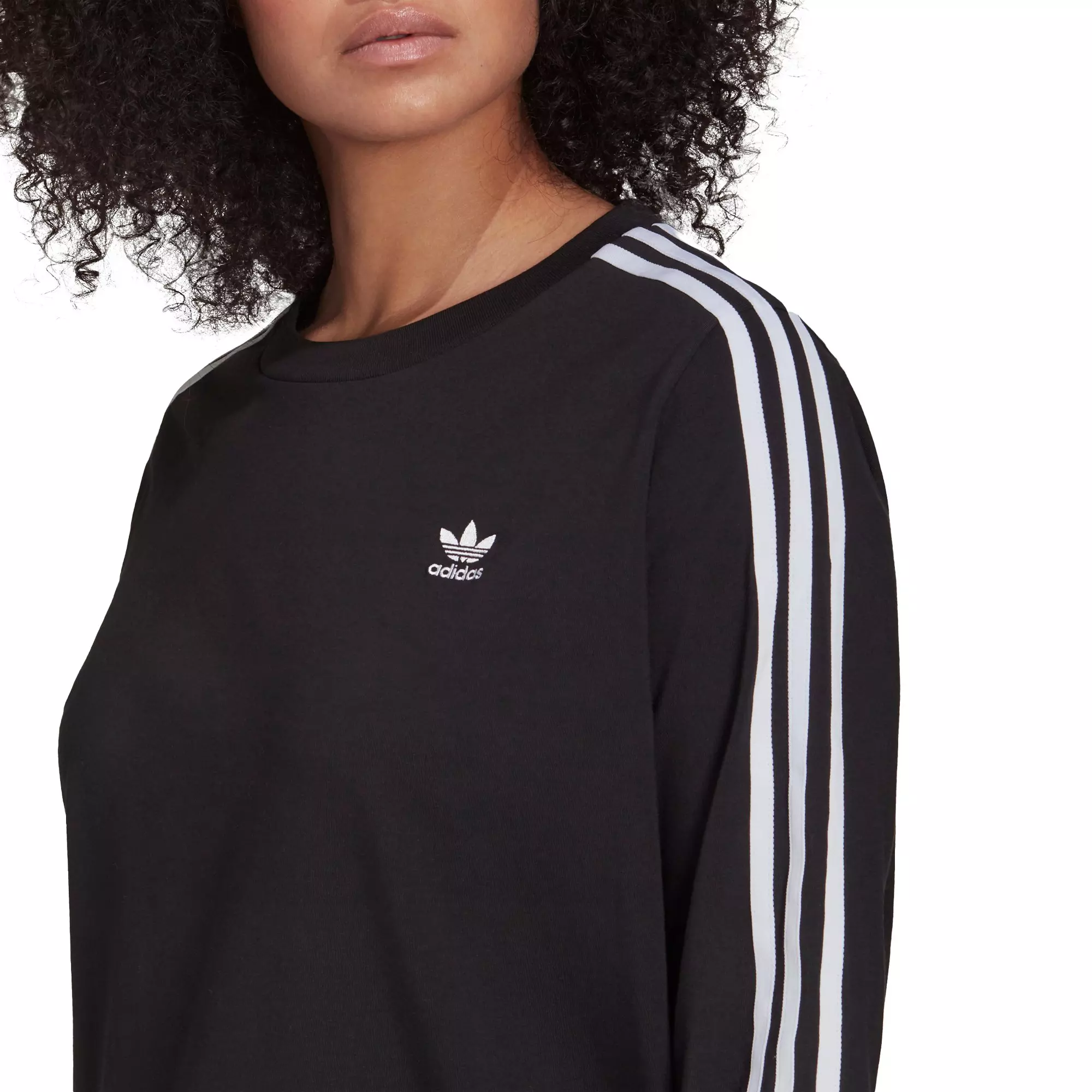 adidas Women's "Black" 3-Stripes Long Sleeve Tee (Plus Size) - BLACK