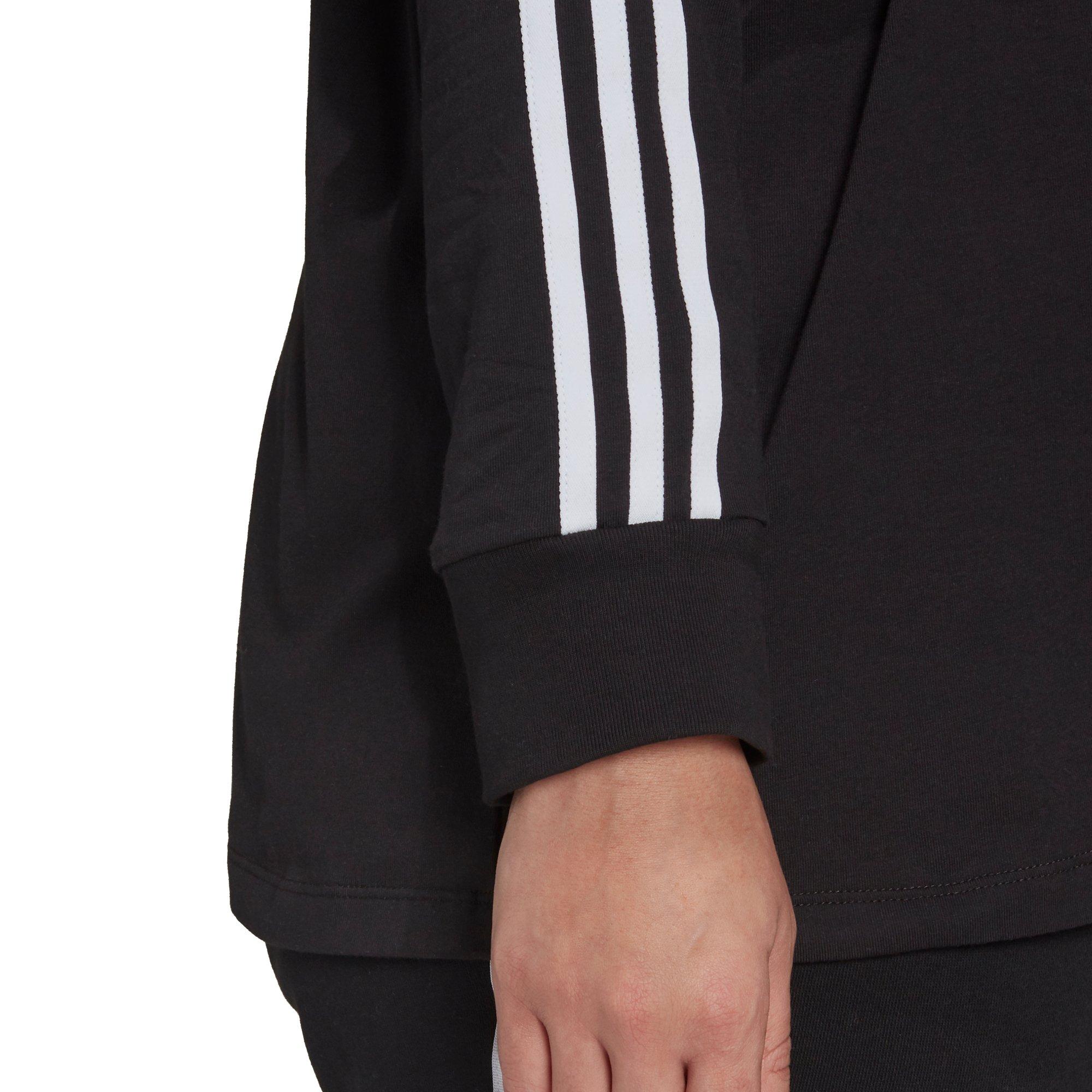 adidas Women's "Black" 3-Stripes Long Sleeve Tee (Plus Size) - BLACK Thumbnail View 4